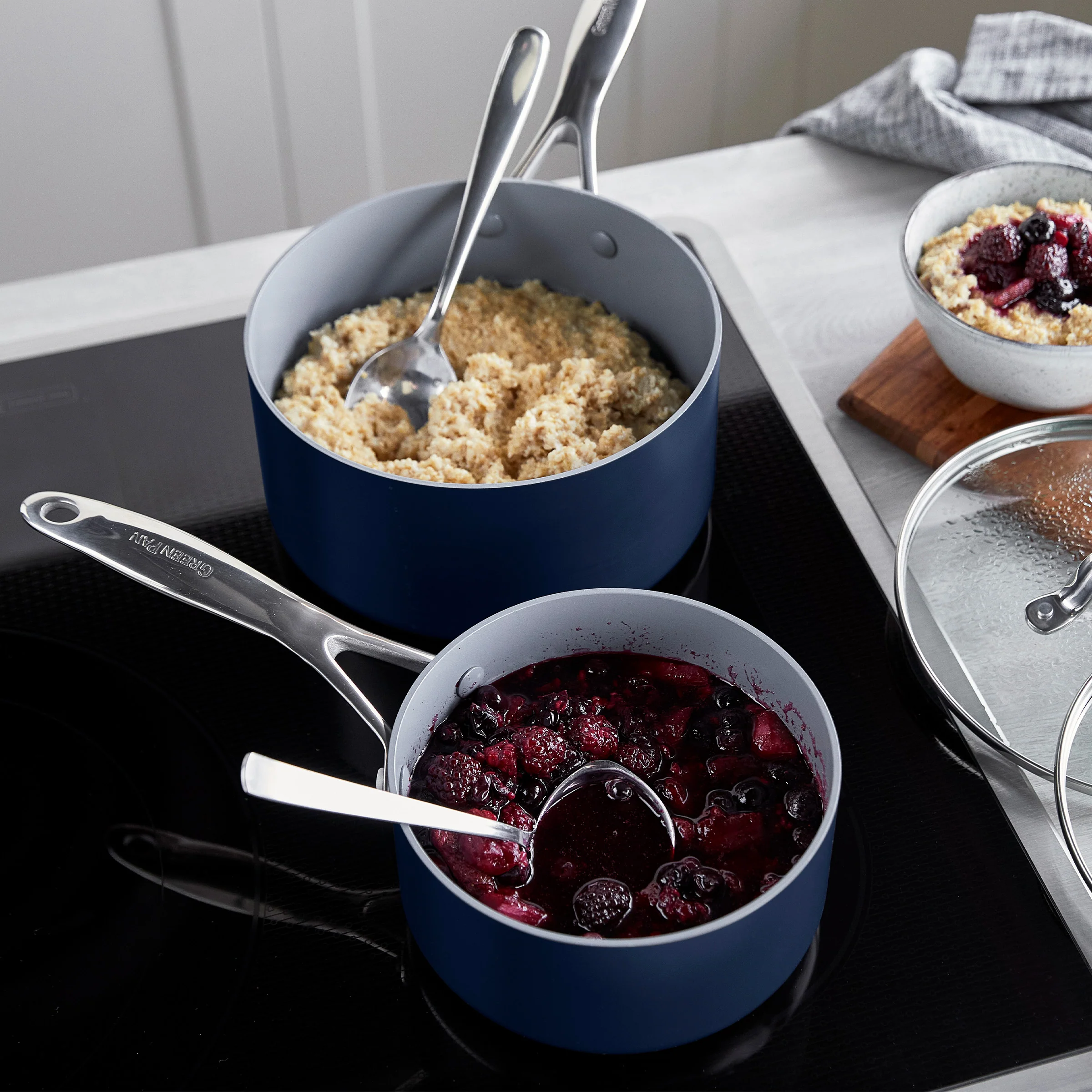 Valencia Pro Ceramic Nonstick 1.5-Quart and 3-Quart Saucepan Set with Lids | Twilight