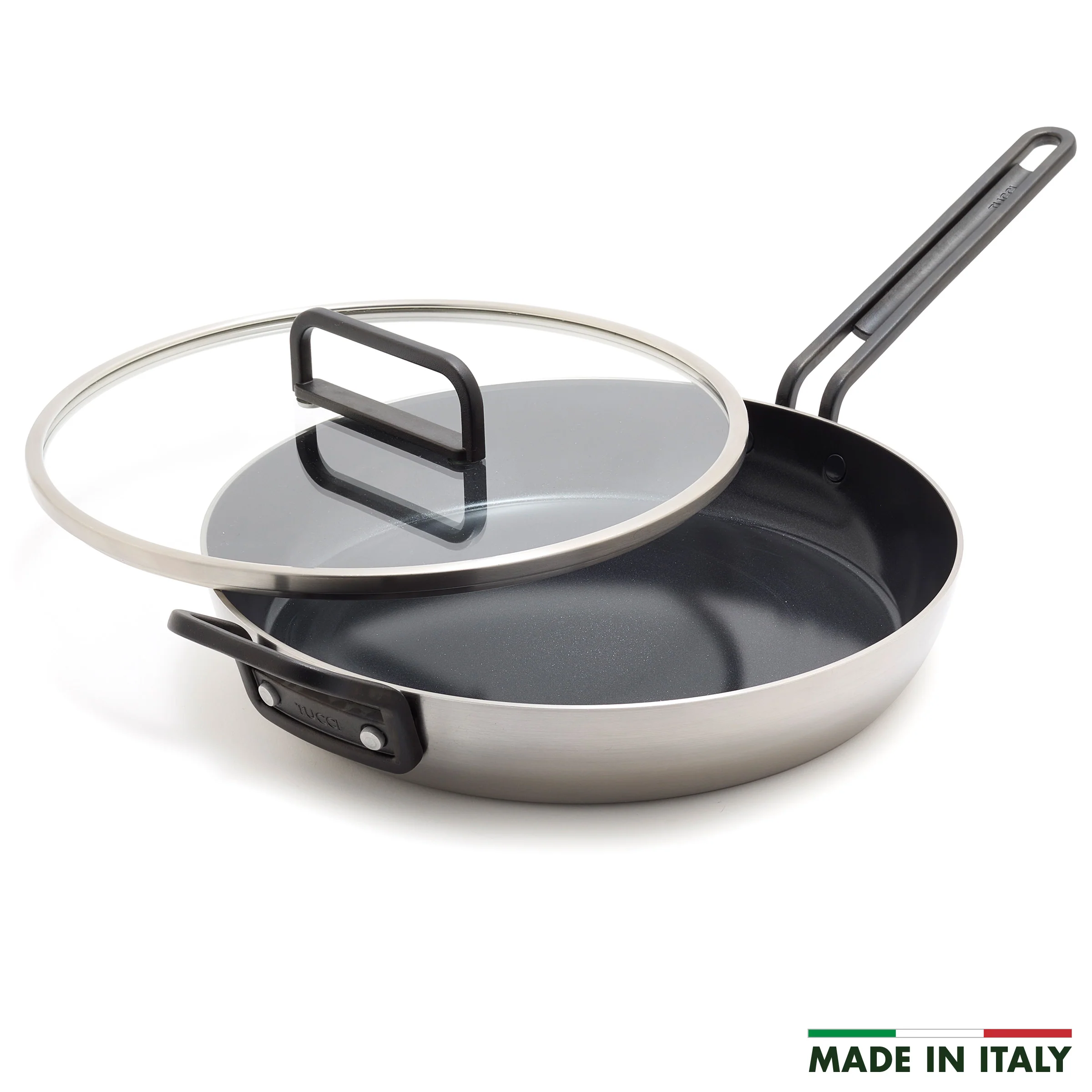 Stanley Tucci™ Stainless Steel Ceramic Nonstick 12 Frypan with Lid | Black Handle