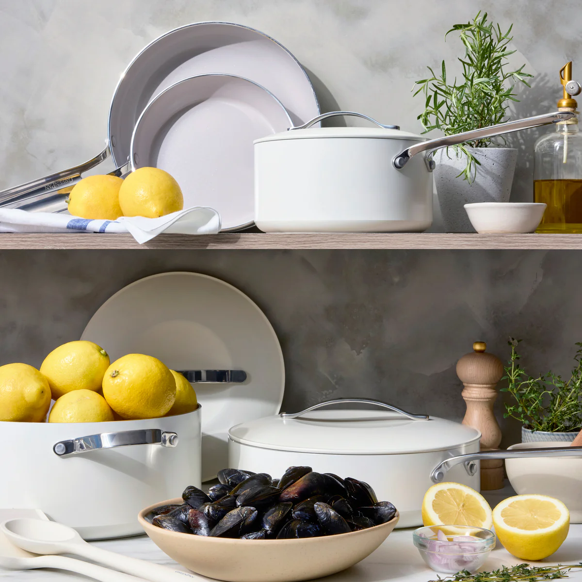 Nova Ceramic Nonstick 8 and 10 Frypan Set | Cream