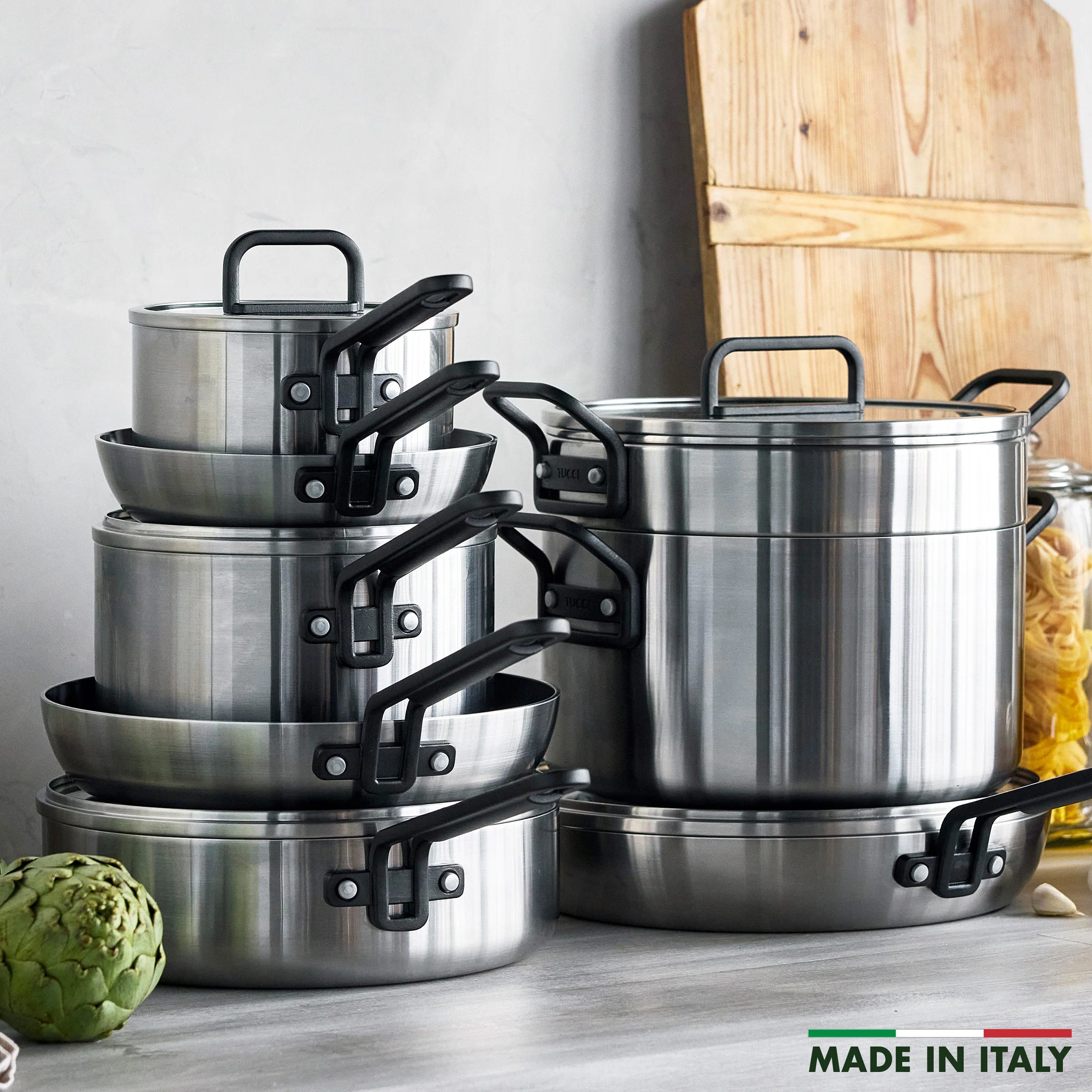 Stanley Tucci™ Stainless Steel Ceramic Nonstick 13-Piece Cookware Set with the Tucci Cookbook