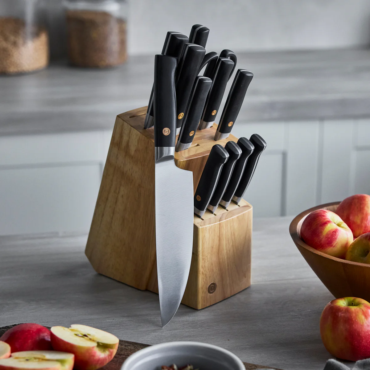 Elite Cutlery 13-Piece Knife Block Set with Black Handles