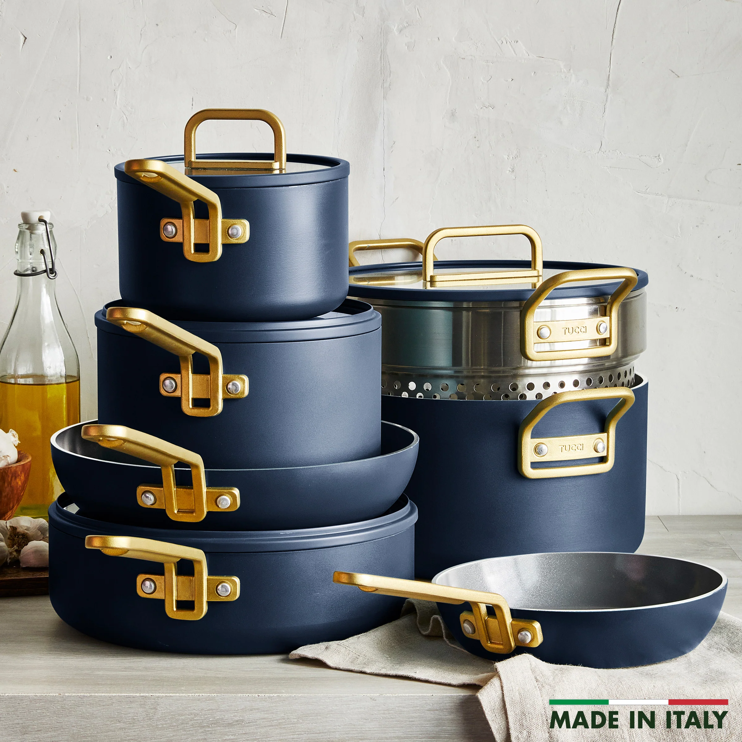 Stanley Tucci™ Ceramic Nonstick 11-Piece Cookware Set with The Tucci Cookbook | Marino Blue