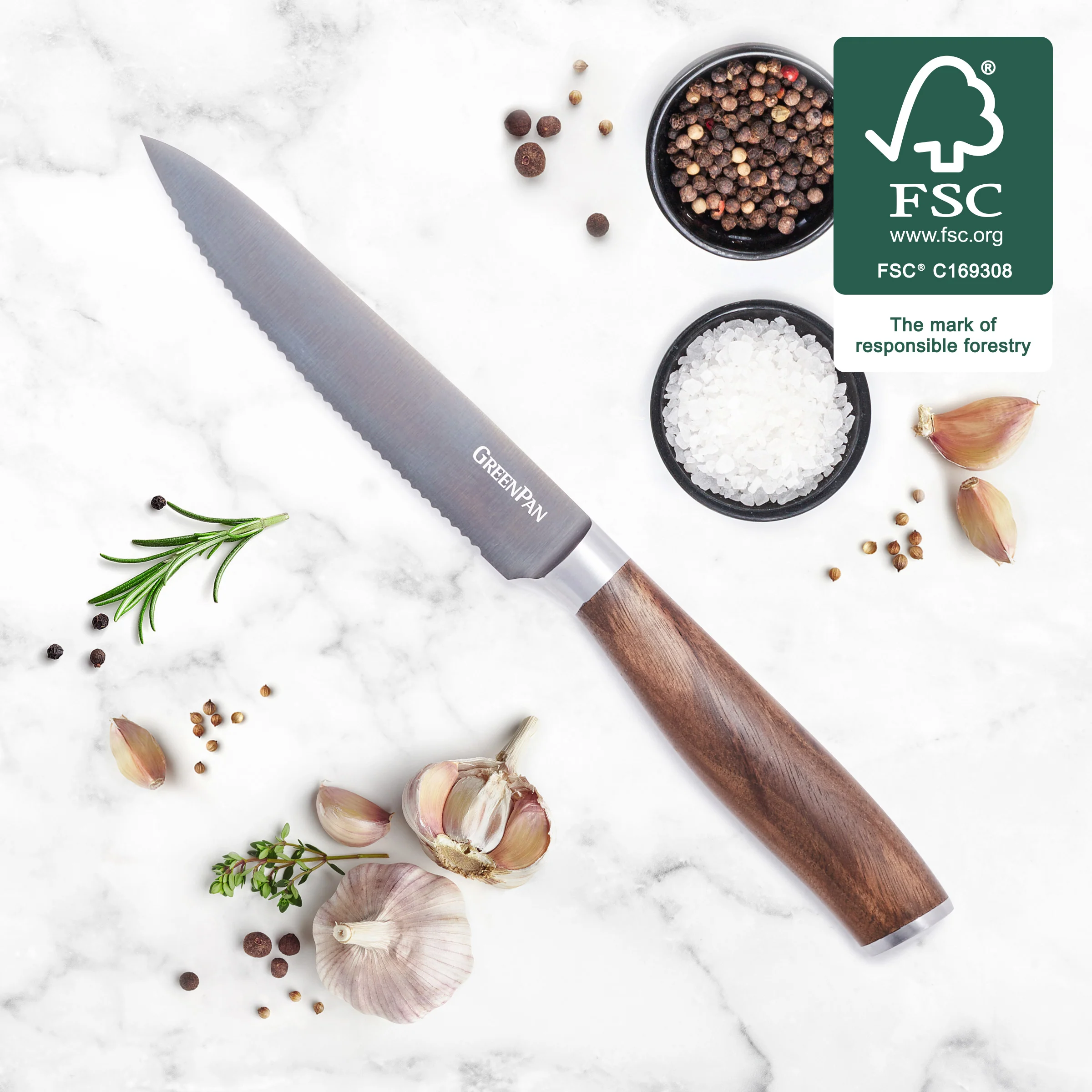 Premiere Titanium Cutlery 5 Serrated Utility Knife with Walnut Handle