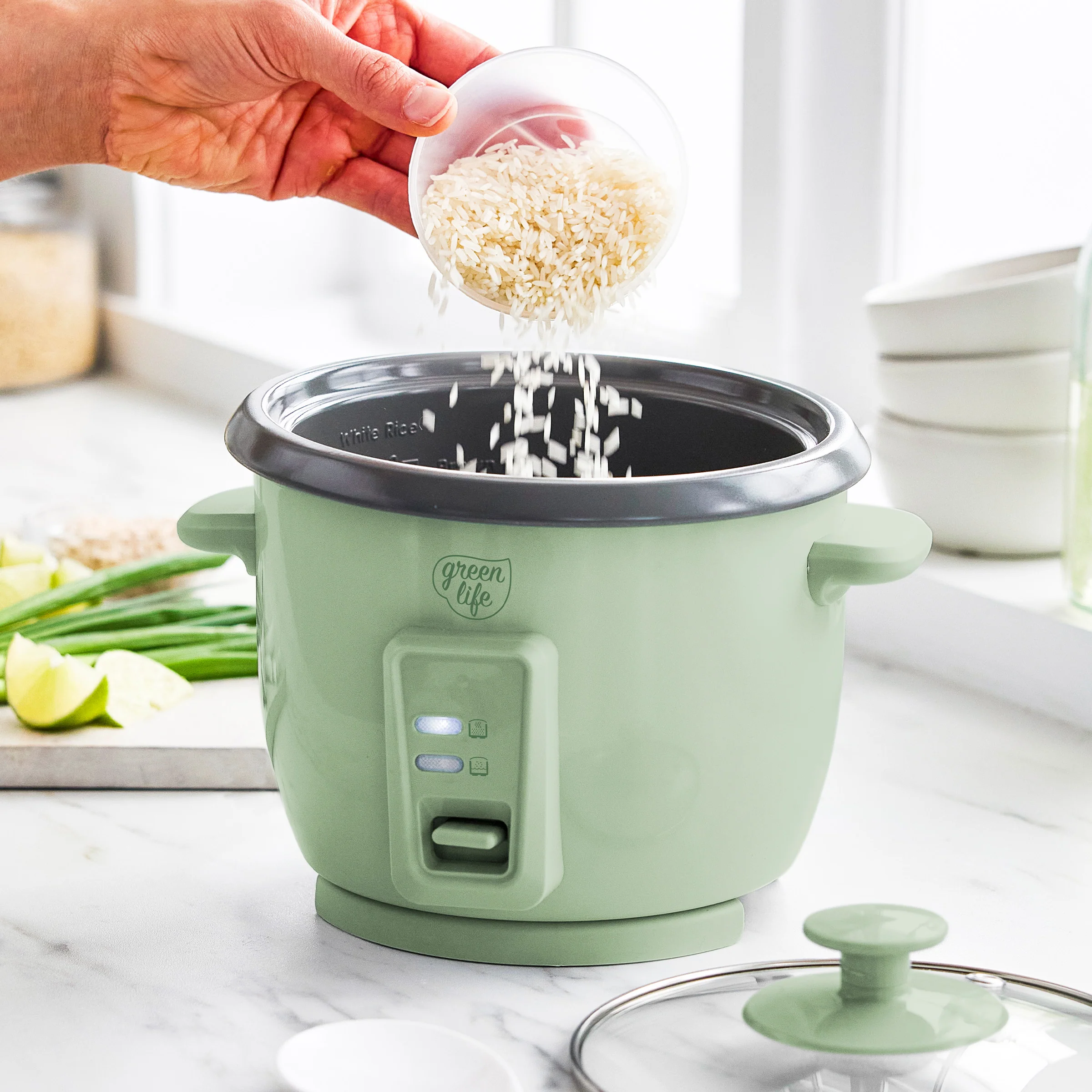 GreenLife 6-Cup Rice Cooker | Sage Green