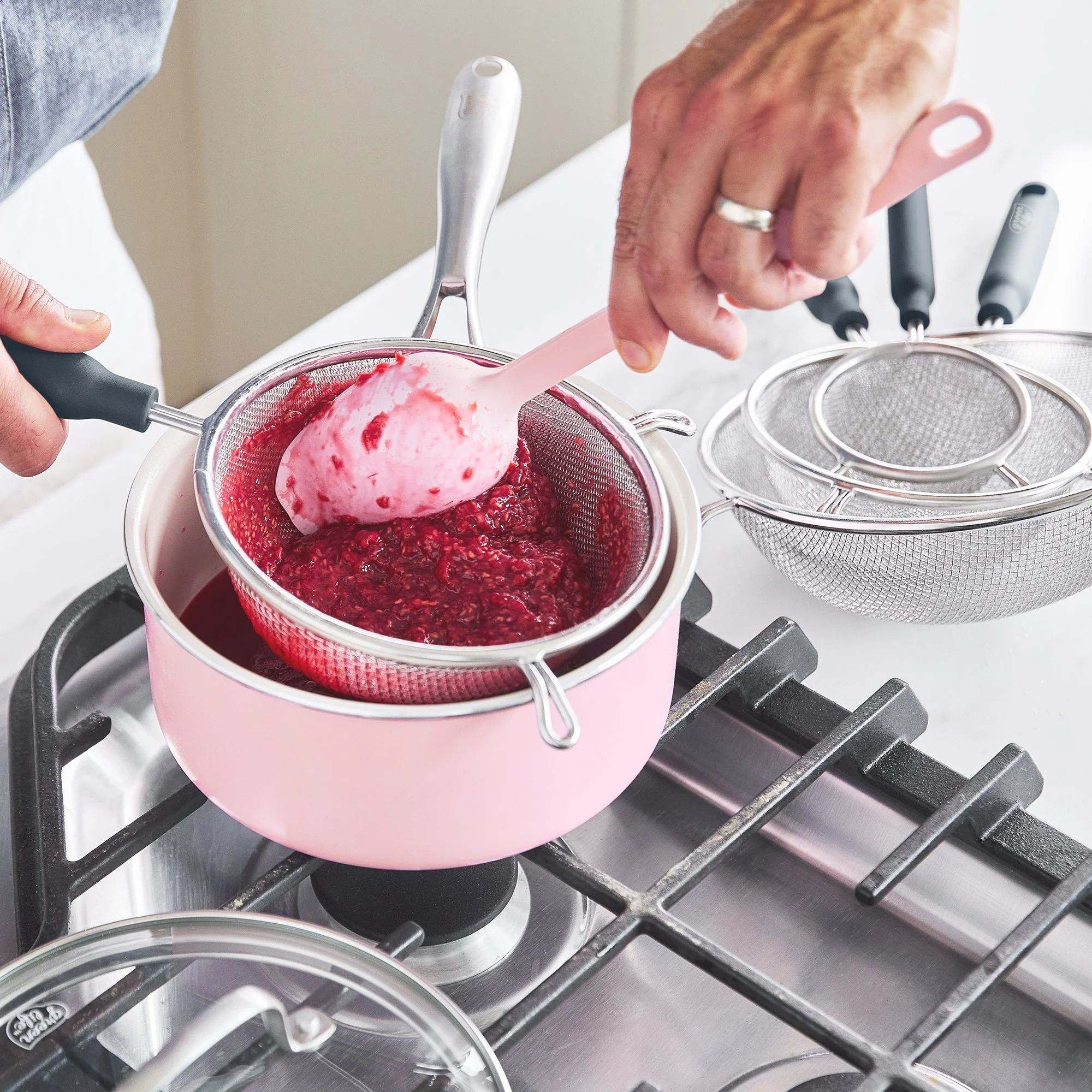 GreenLife Stainless Steel Mesh Strainers, Set of 4 | Gray