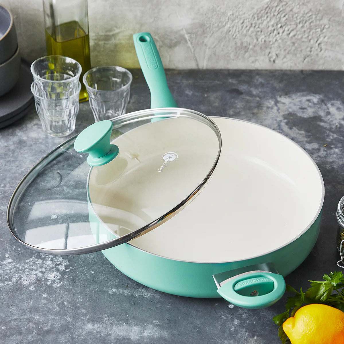 Rio Ceramic Nonstick 5-Quart Sauté Pan with Lid | Turquoise