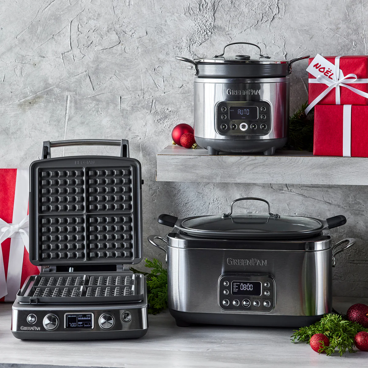 Elite Ceramic Nonstick 4-Square Waffle Maker | Premiere Stainless Steel