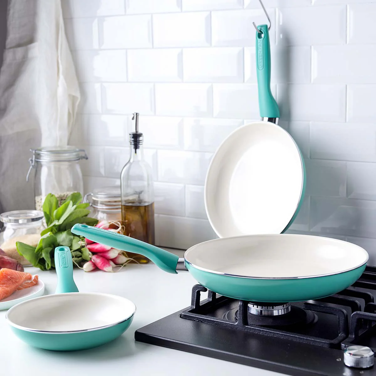 Rio Ceramic Nonstick 7, 9.5 and 11 Frypan Set | Turquoise