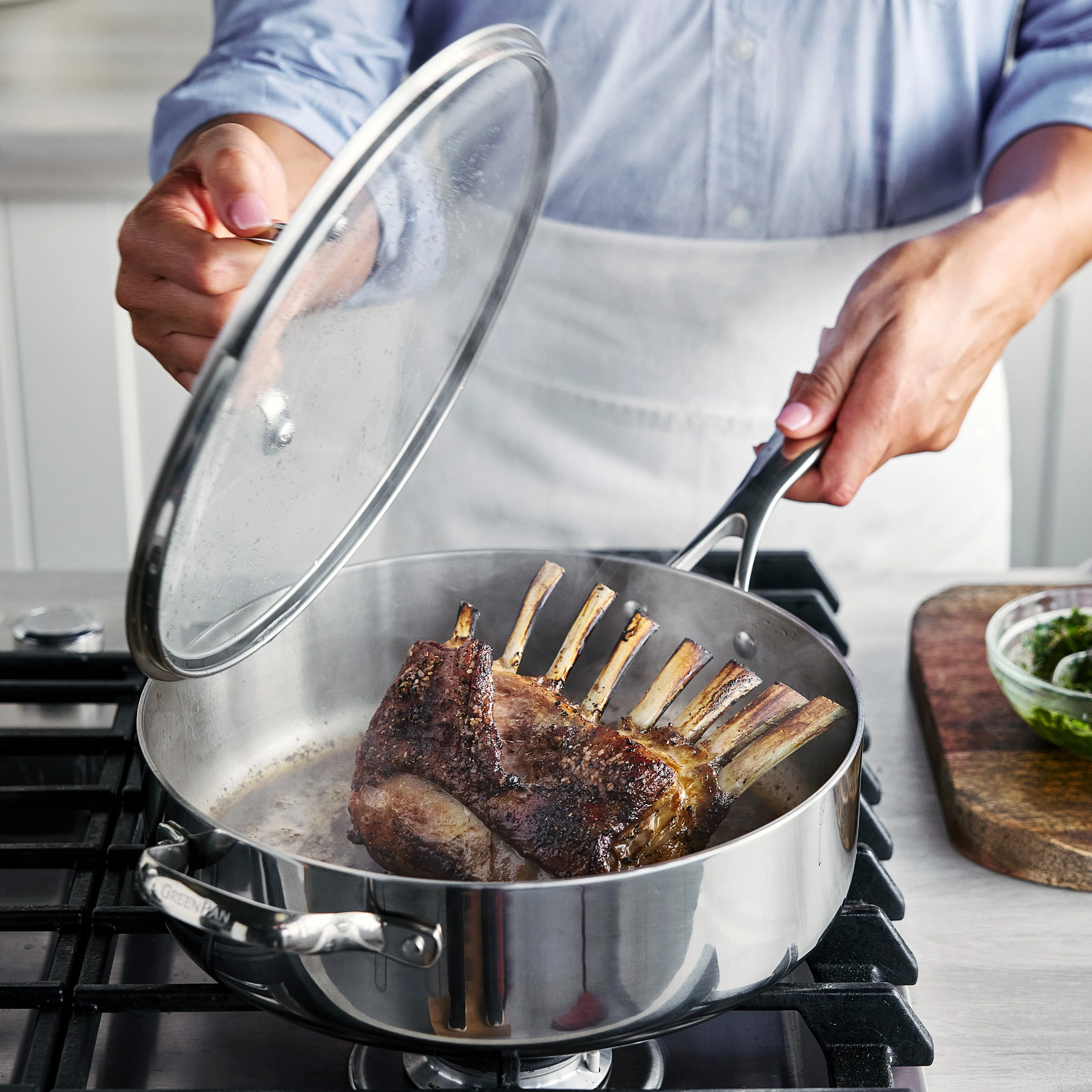 Valencia Pro Stainless Steel Uncoated 5-Quart Sauté Pan with Lid