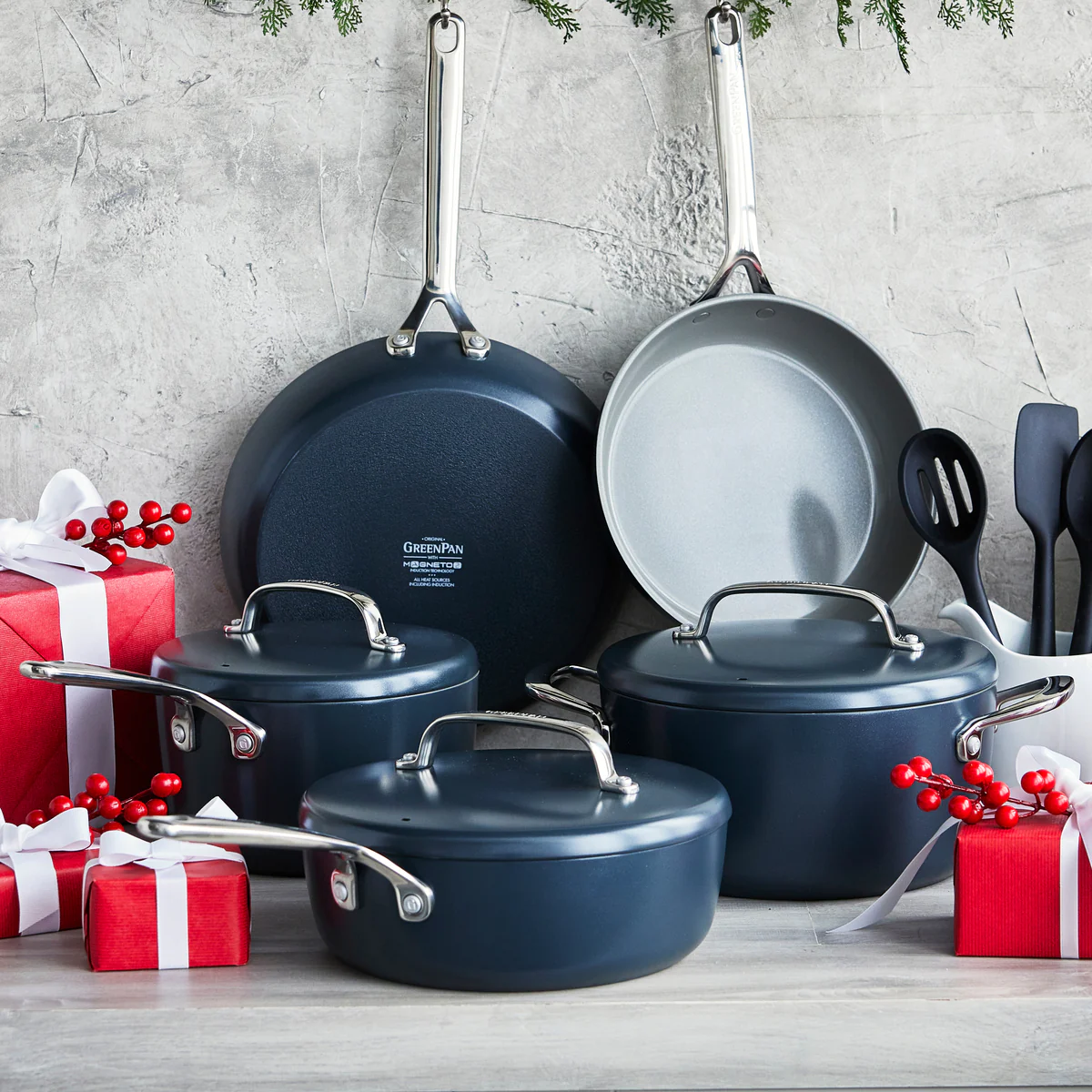 GP5 Colors Ceramic Nonstick 11-Piece Cookware Set with Mirror Handles | Oxford Blue