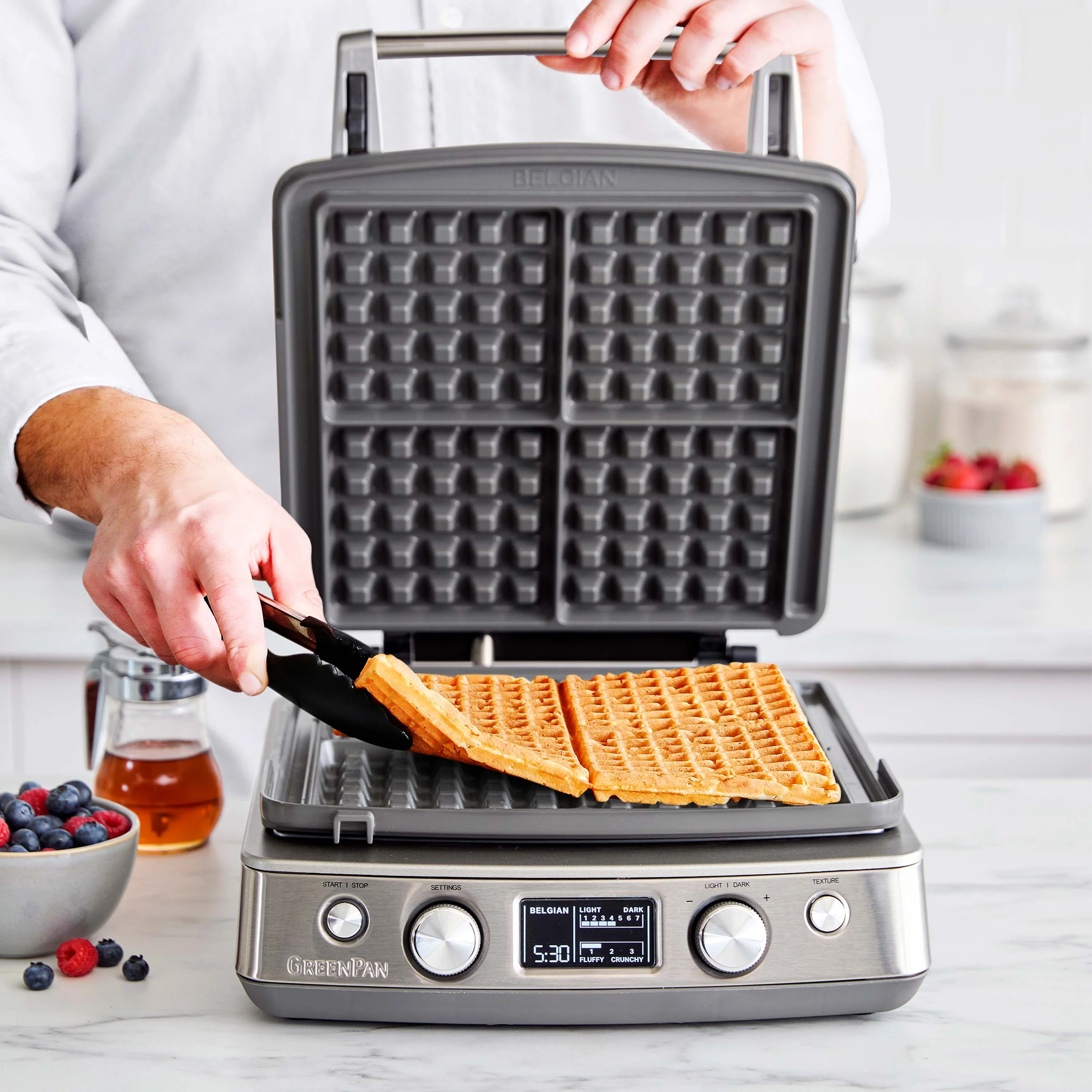 Elite Ceramic Nonstick 4-Square Waffle Maker | Premiere Stainless Steel