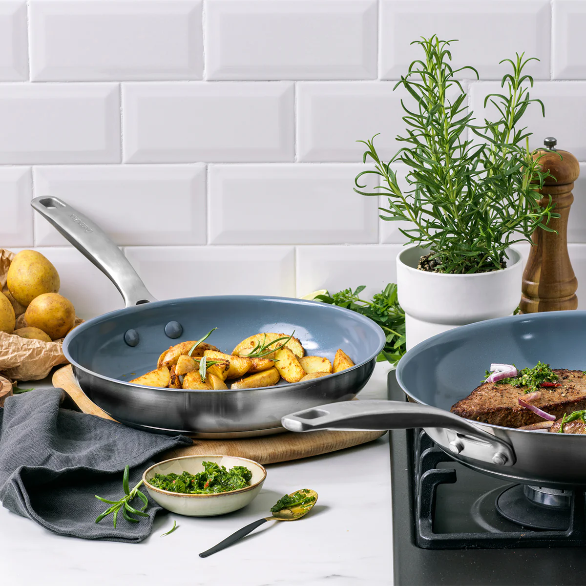 Treviso Ceramic Nonstick Stainless Steel 9.5 and 11 Frypan Set