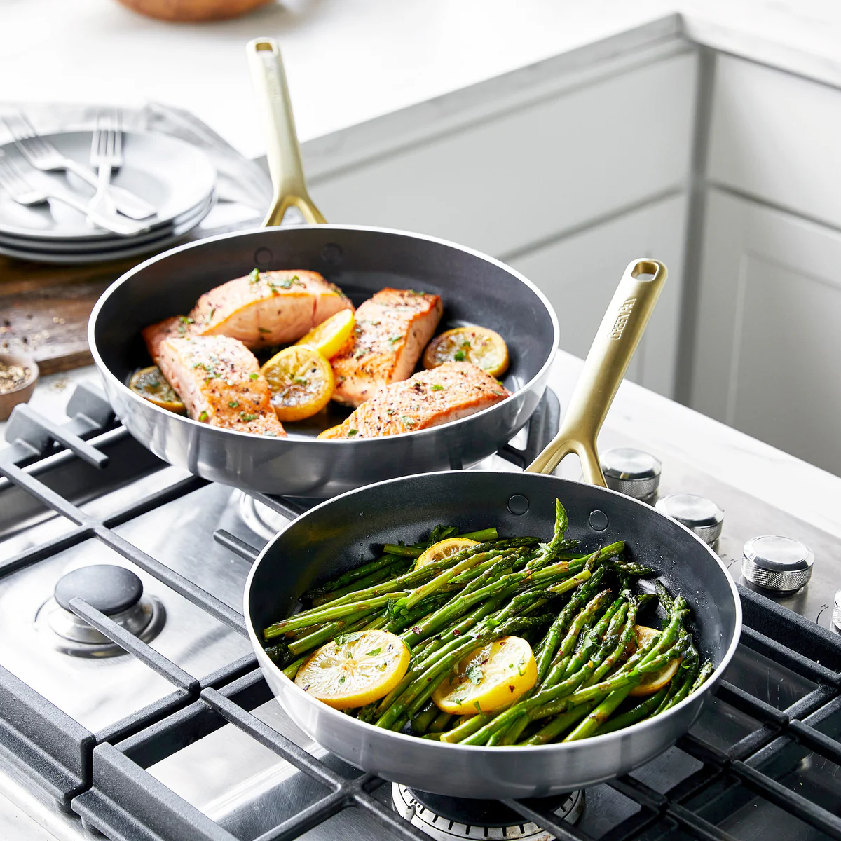 GP5 Stainless Steel 10 and 12 Frypan Set | Champagne Handles