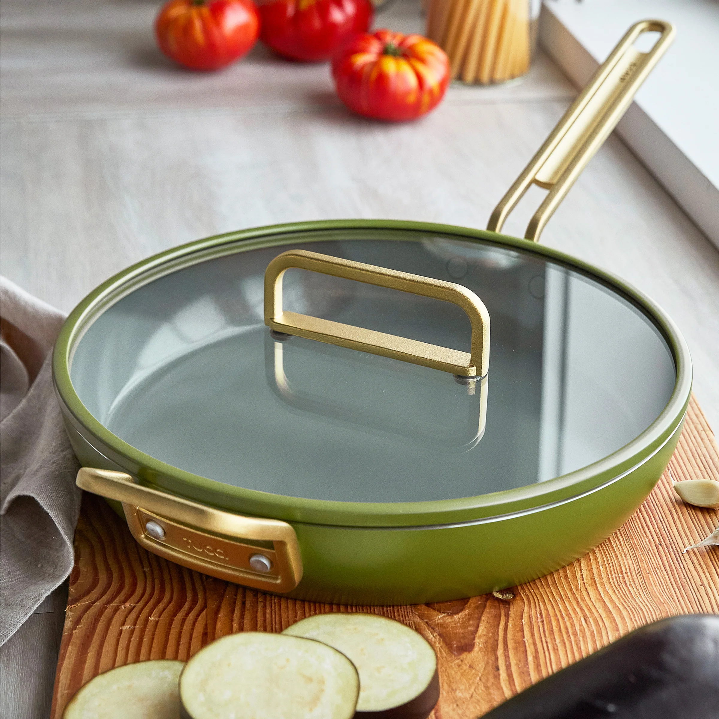 Stanley Tucci™ Ceramic Nonstick 12 Frypan with Lid | Tuscan Olive