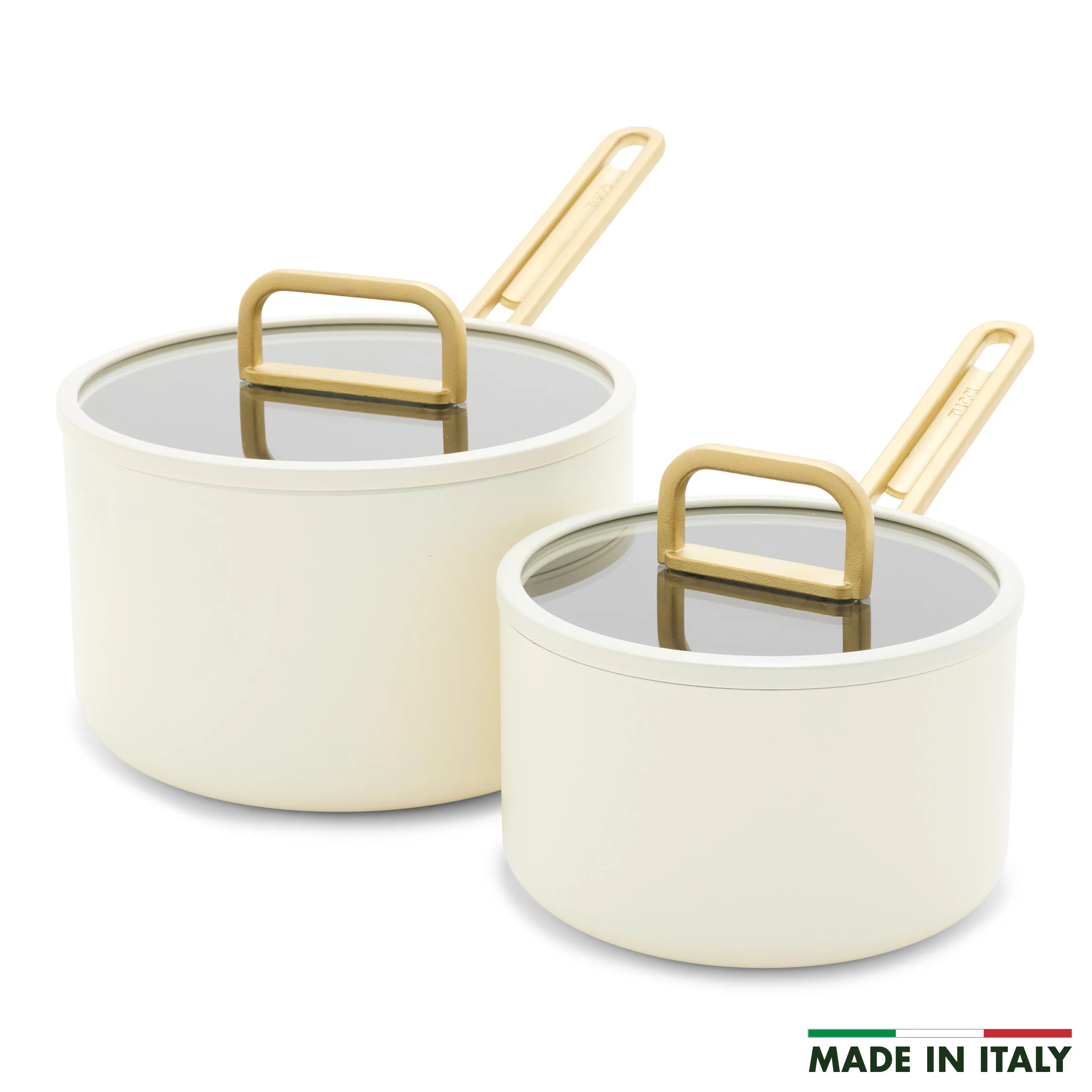 Stanley Tucci™ Ceramic Nonstick 4-Piece Saucepan Set | Carrara White