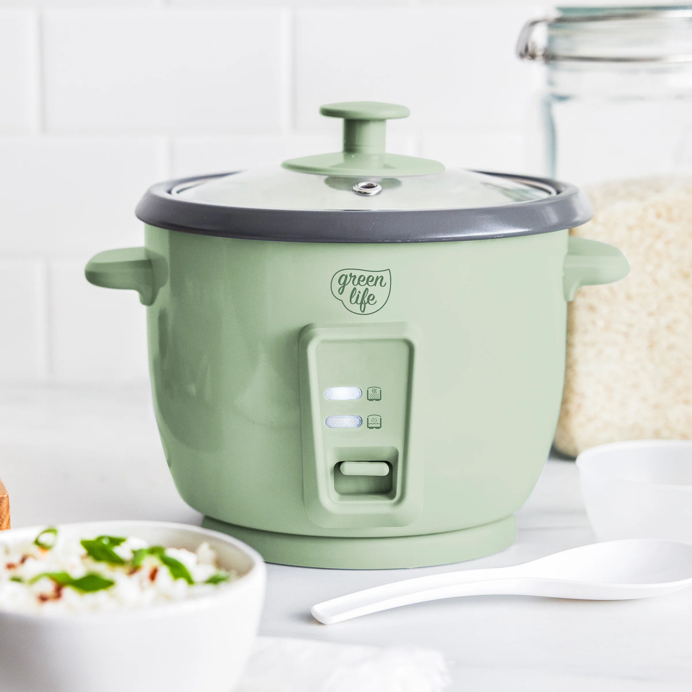 GreenLife 6-Cup Rice Cooker | Sage Green