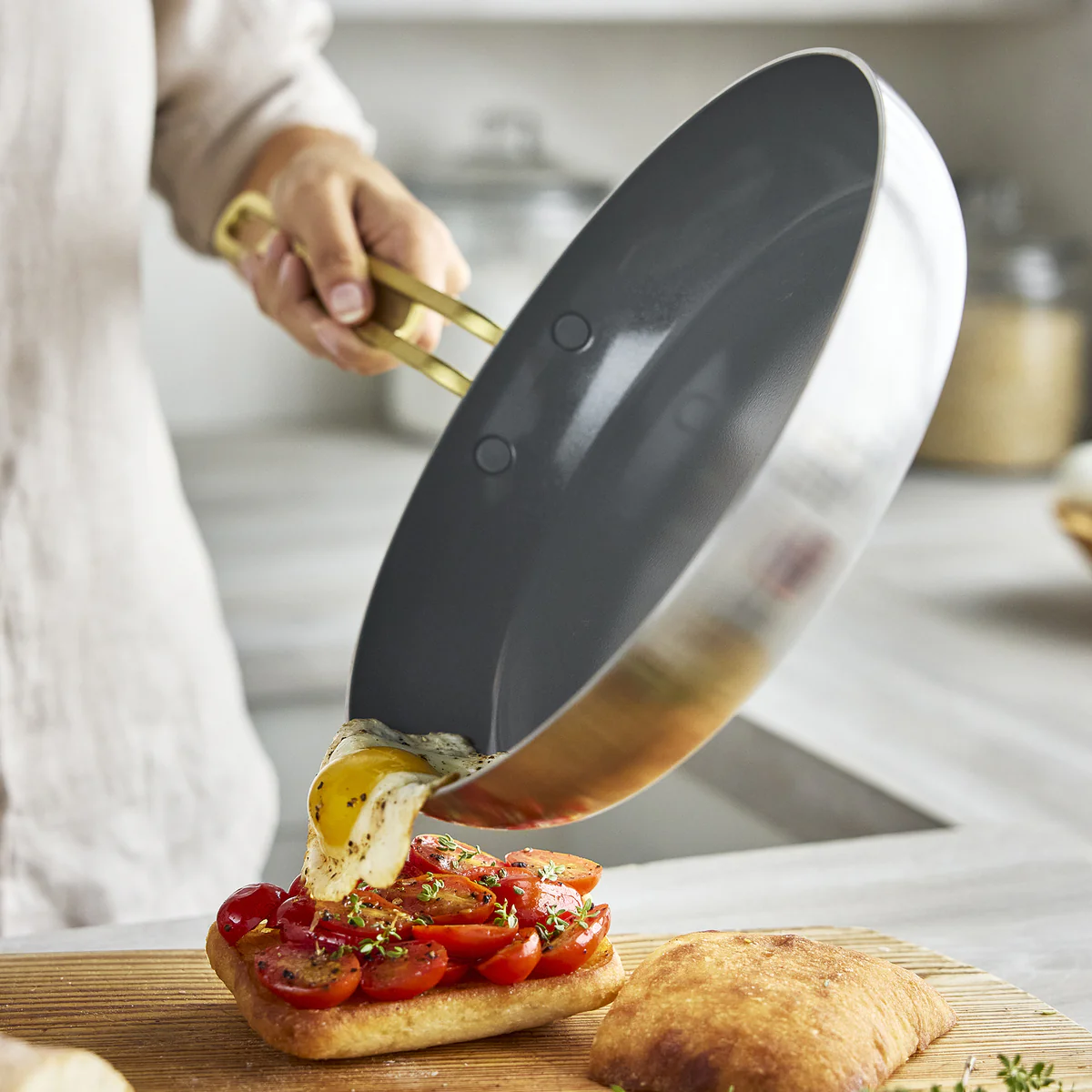 Stanley Tucci™ Stainless Steel Ceramic Nonstick 8 & 10 Frypan Set | Champagne Handles