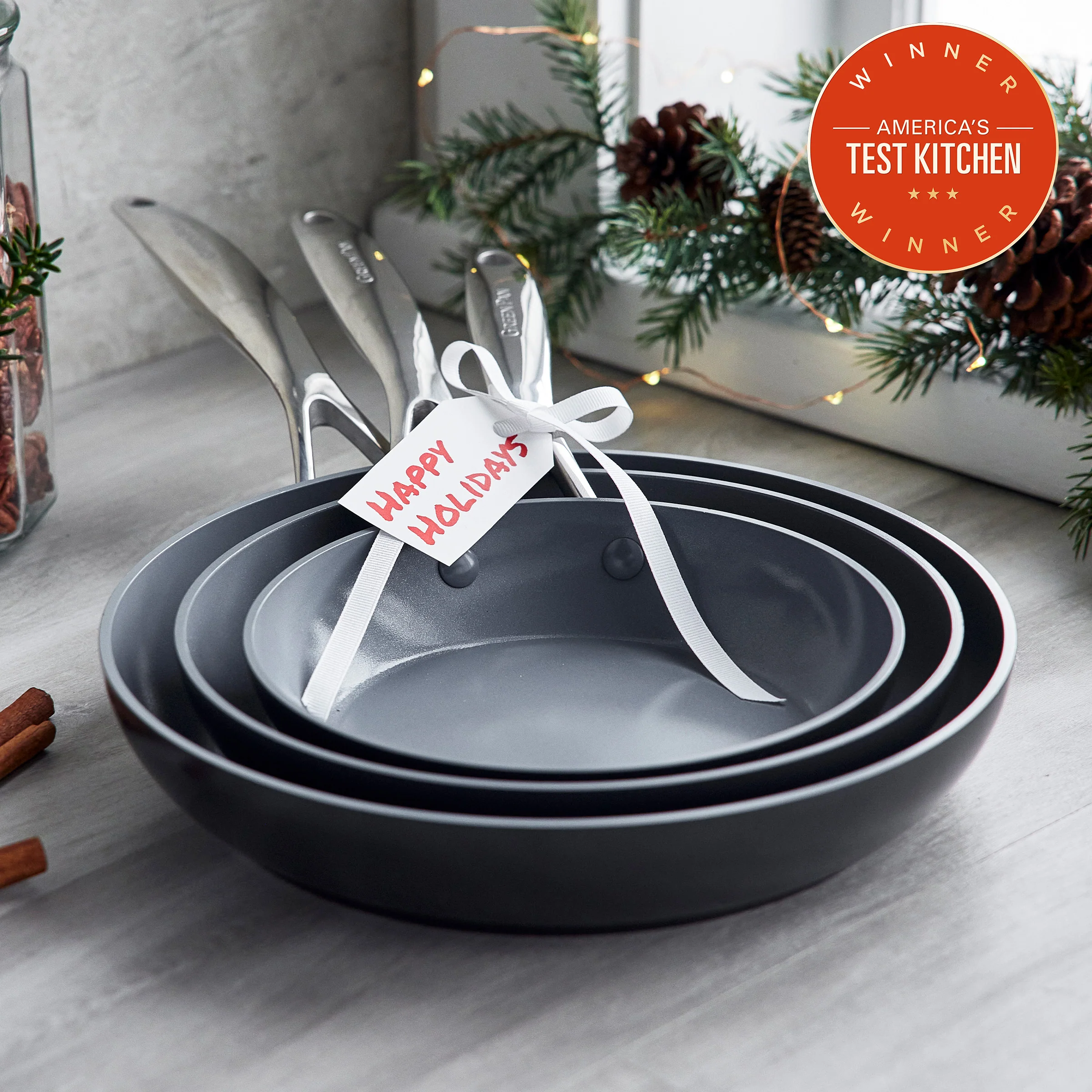 Valencia Pro Ceramic Nonstick 8, 9.5, and 11 Frypan Set | Gray