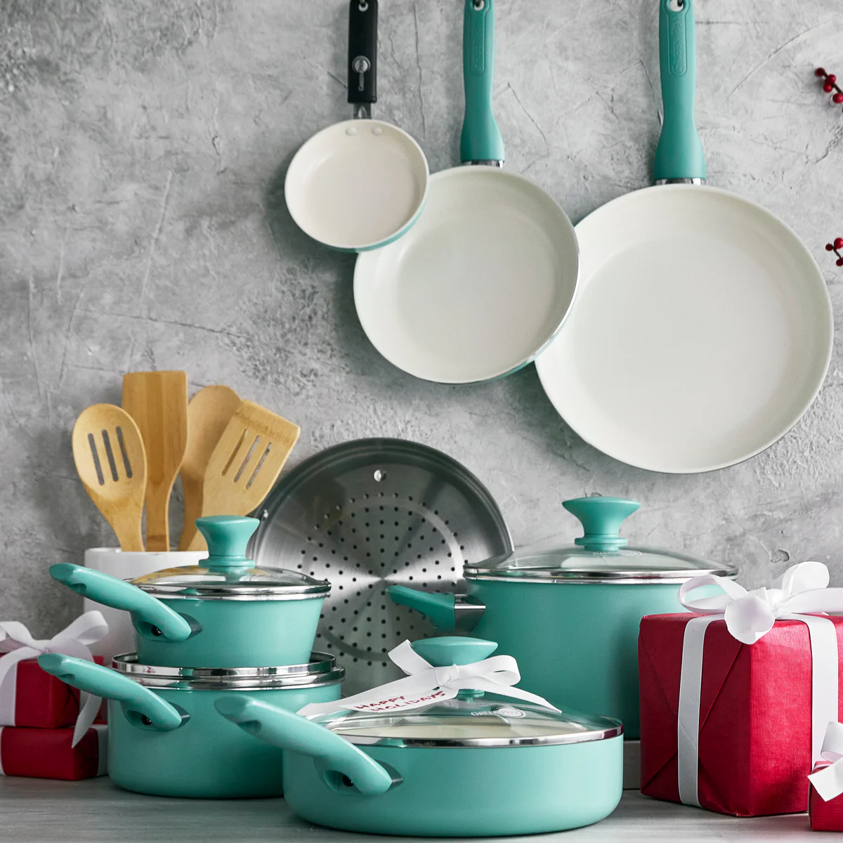 Rio Ceramic Nonstick 16-Piece Cookware Set | Turquoise
