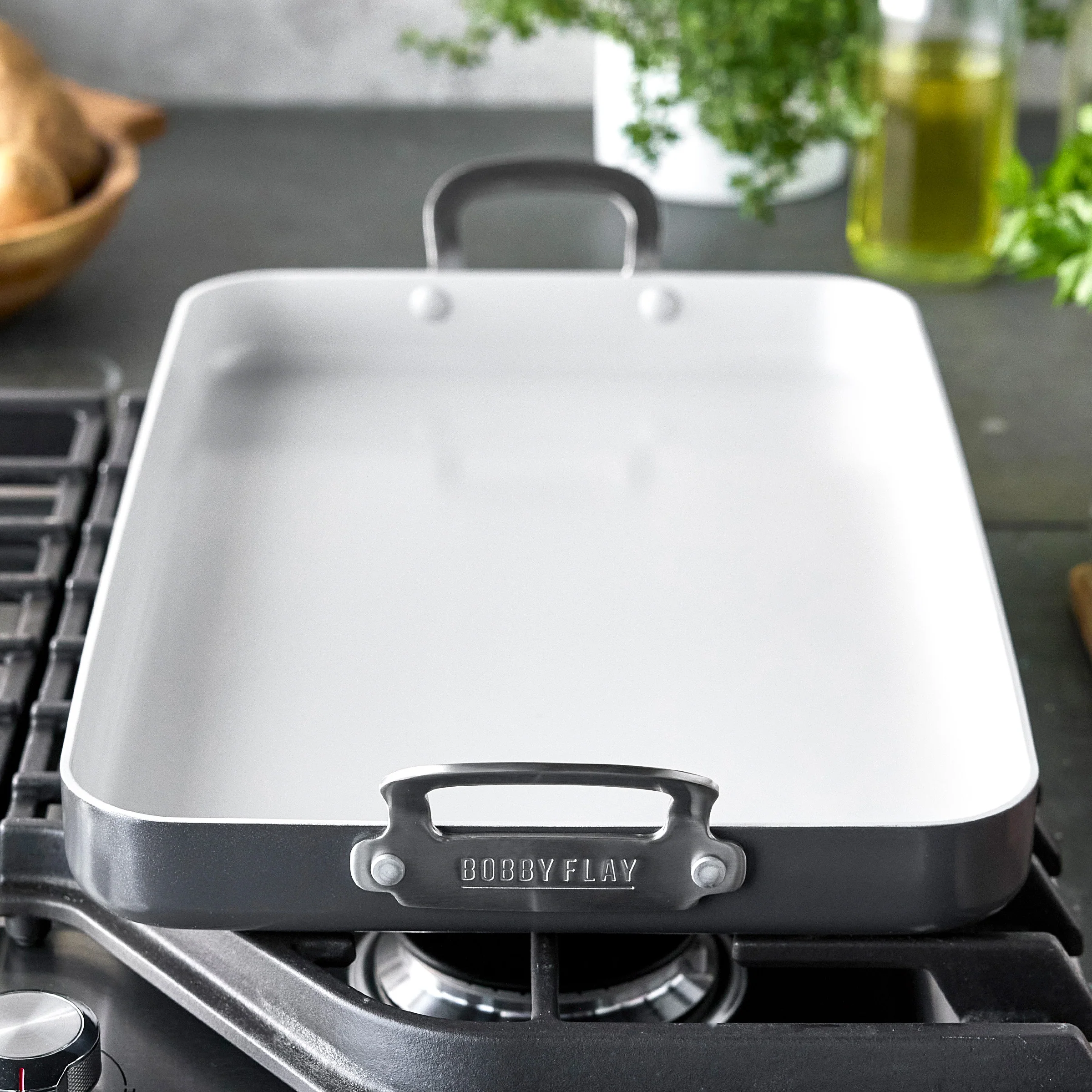 Bobby Flay by GreenPan Professional Ceramic Nonstick 18 x 11 Double Burner Griddle | Graphite