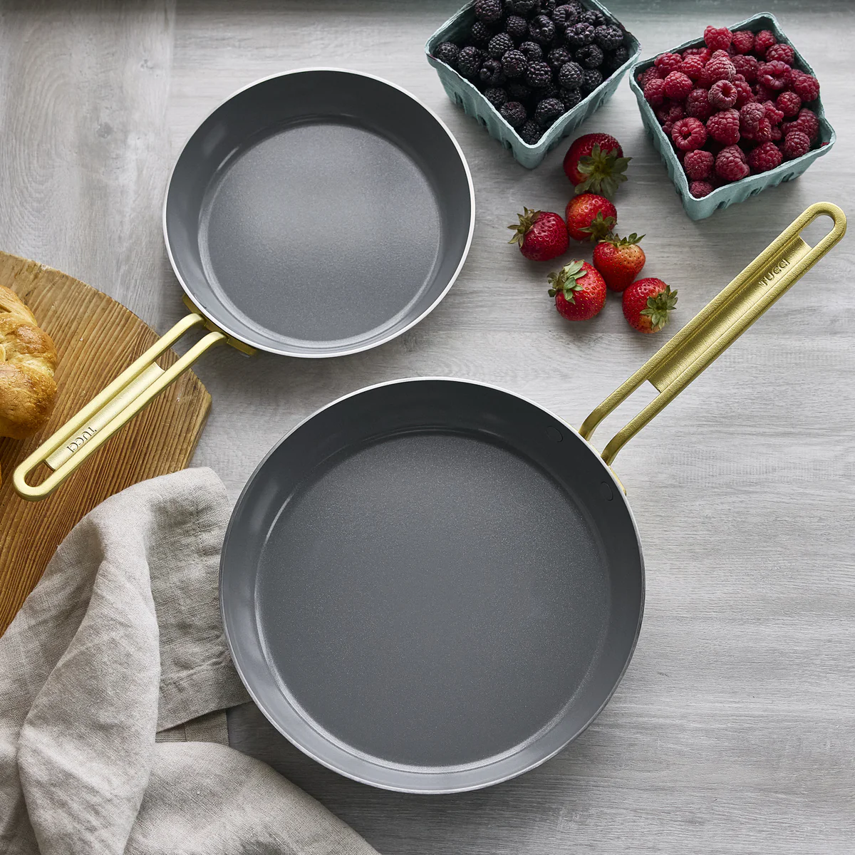 Stanley Tucci™ Stainless Steel Ceramic Nonstick 8 & 10 Frypan Set | Champagne Handles