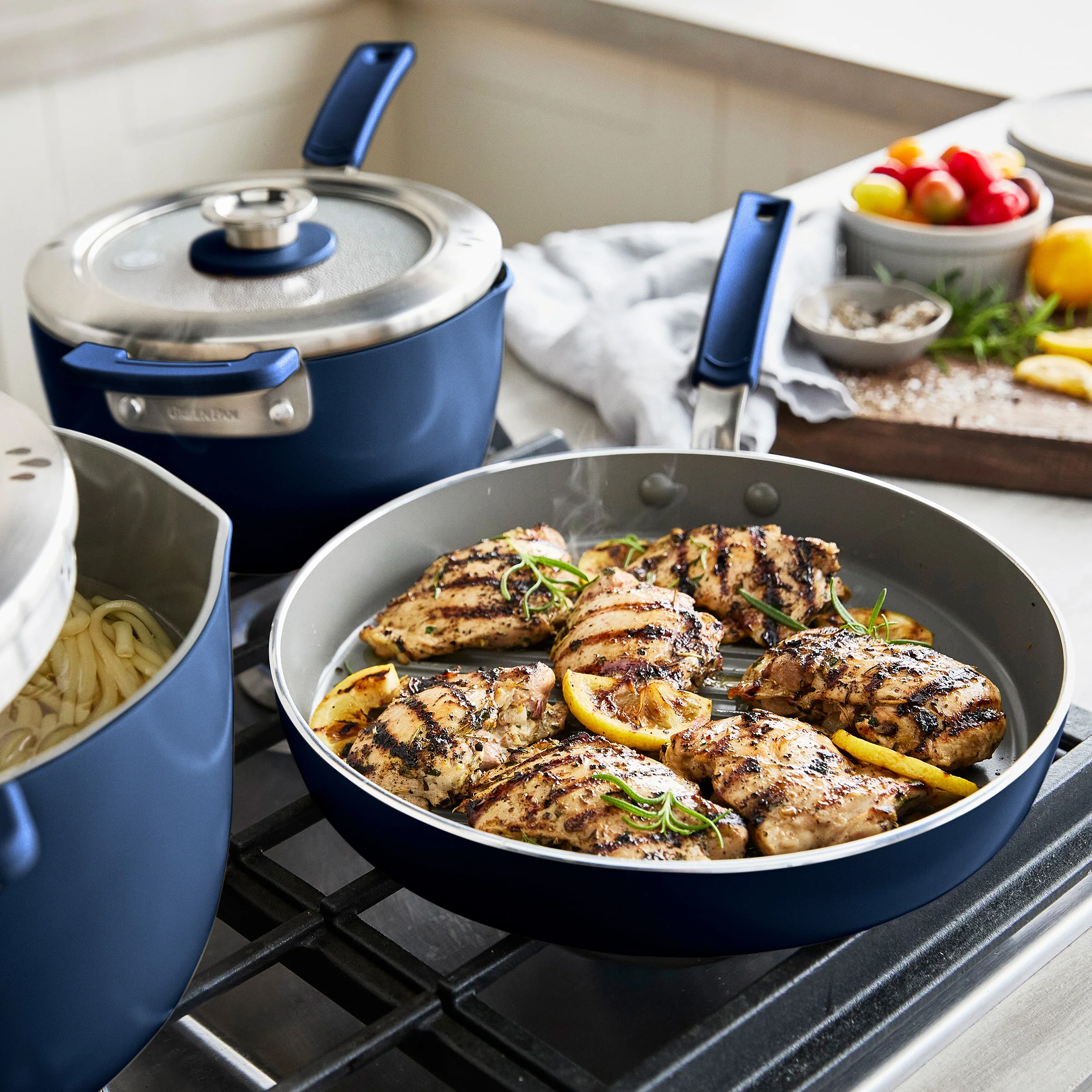 Space Saving Stack Ceramic Nonstick 11-Piece Cookware Set | Oxford Blue