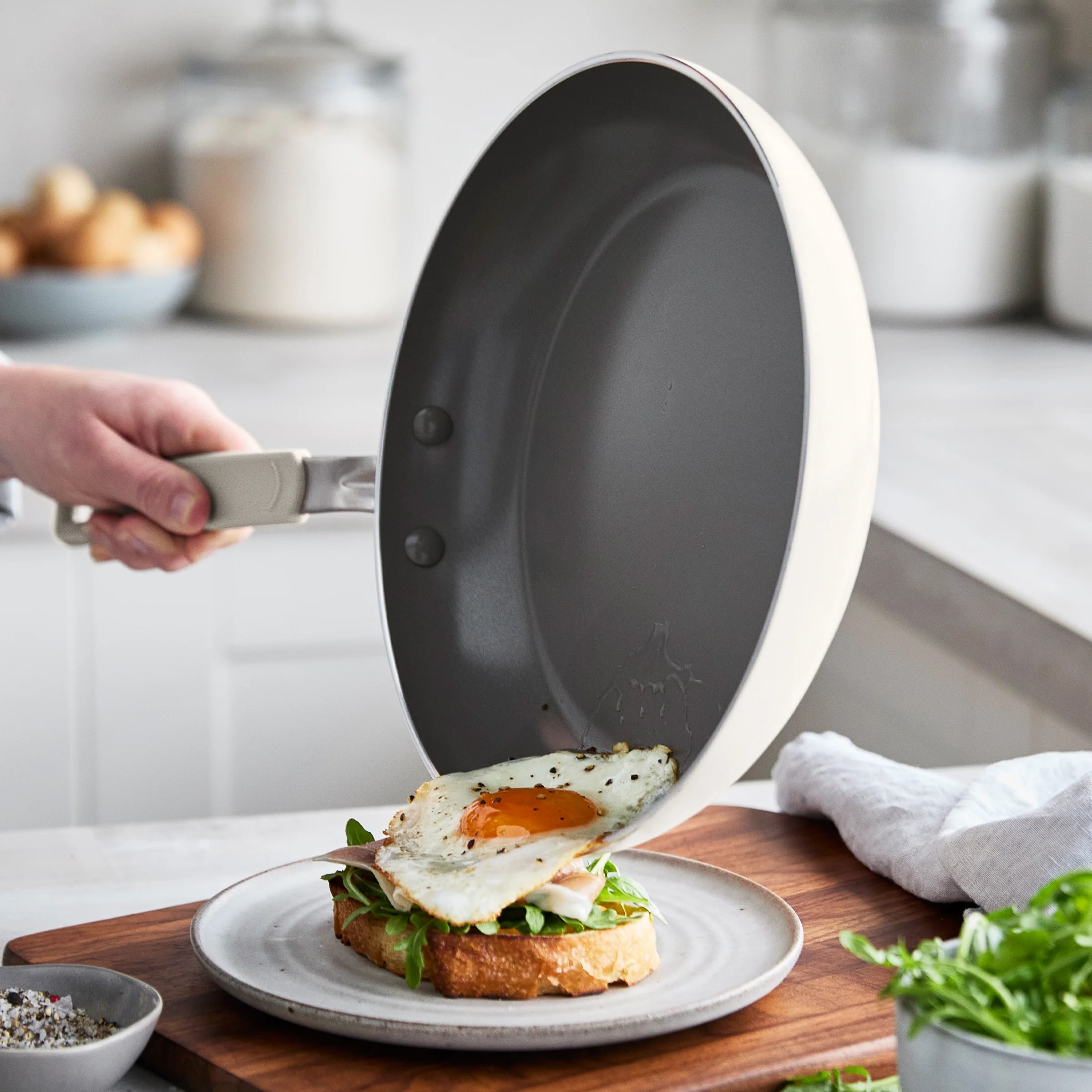 Space Saving Stack Ceramic Nonstick 11-Piece Cookware Set | Cream