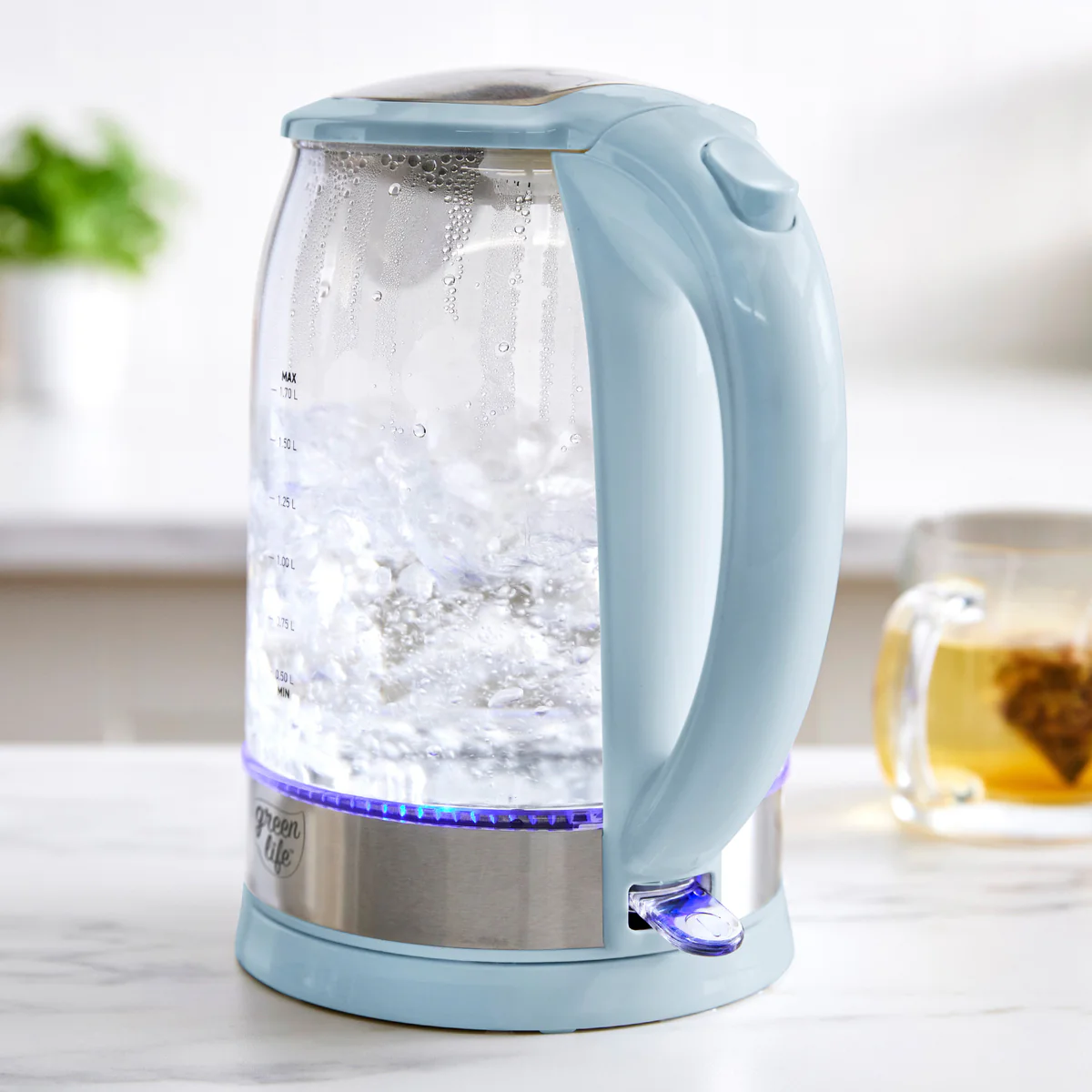 GreenLife Qwik & EZ Glass Kettle | Blue Haze
