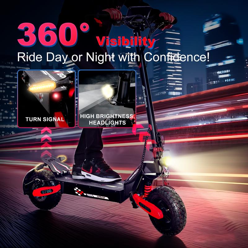 GT06 Adult electric scooter, high power, 1200 W, 48V13/23.4 ampere-hour battery, 20-40 miles range, 11-inch all-terrain tires, foldable, with front and rear shock absorption, suitable for teenagers' commuting.