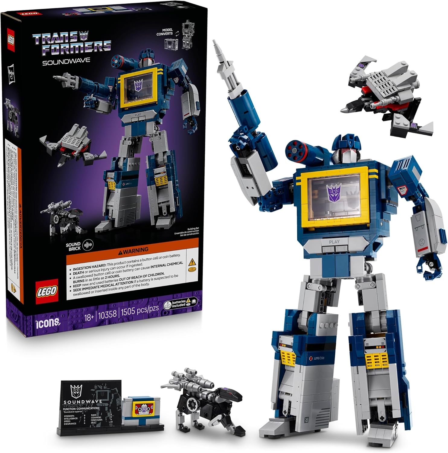 LEGO Icons Transformers: Soundwave - Building Set W/Sound Effects for Adults