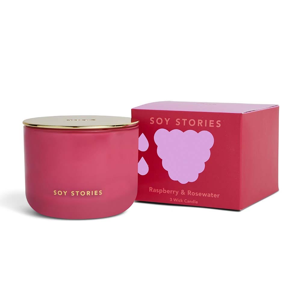 Raspberry & Rosewater 3 Wick Soy Scented Candle