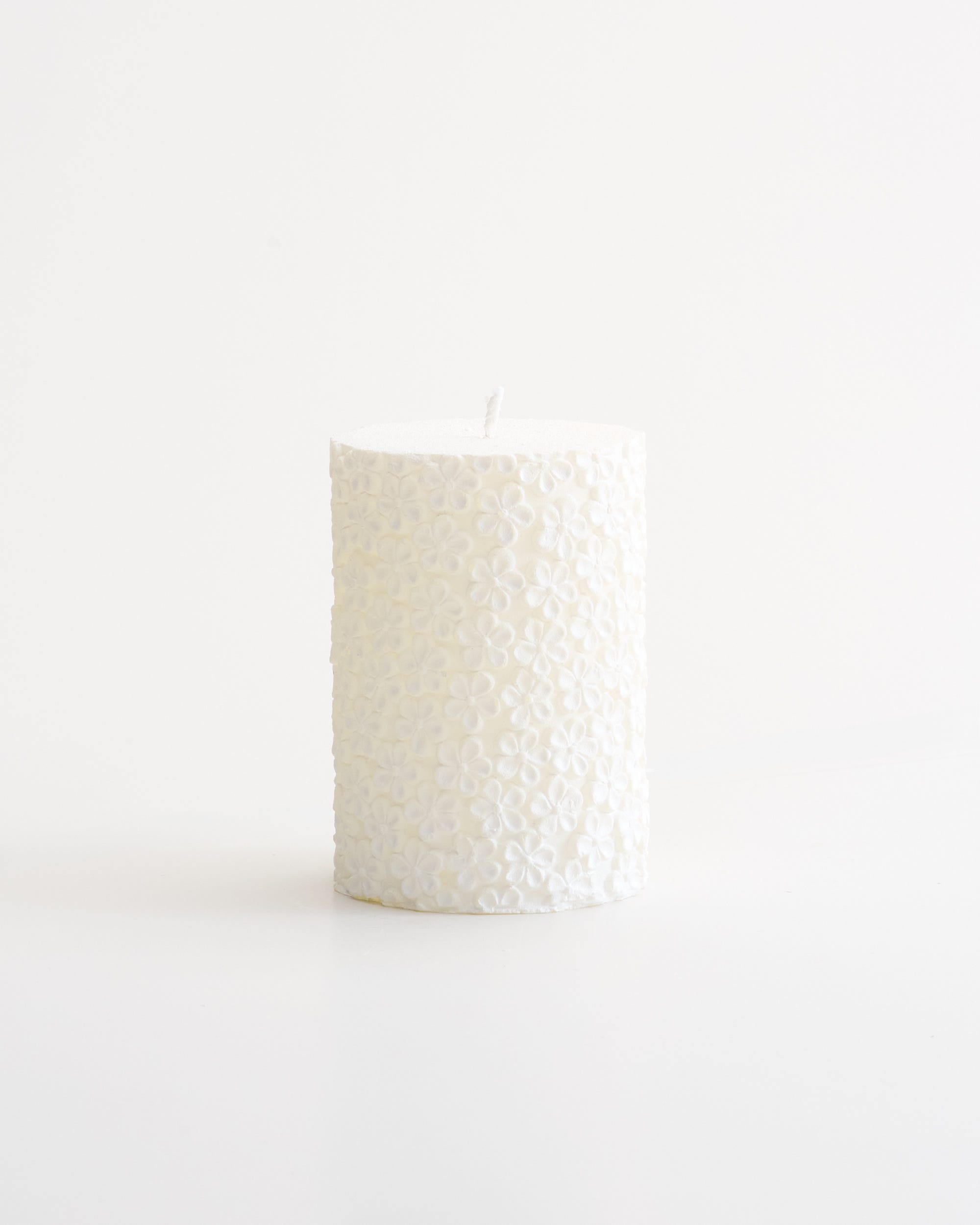 Unscented Flower Embossed Pillar Candle White Small 10cm
