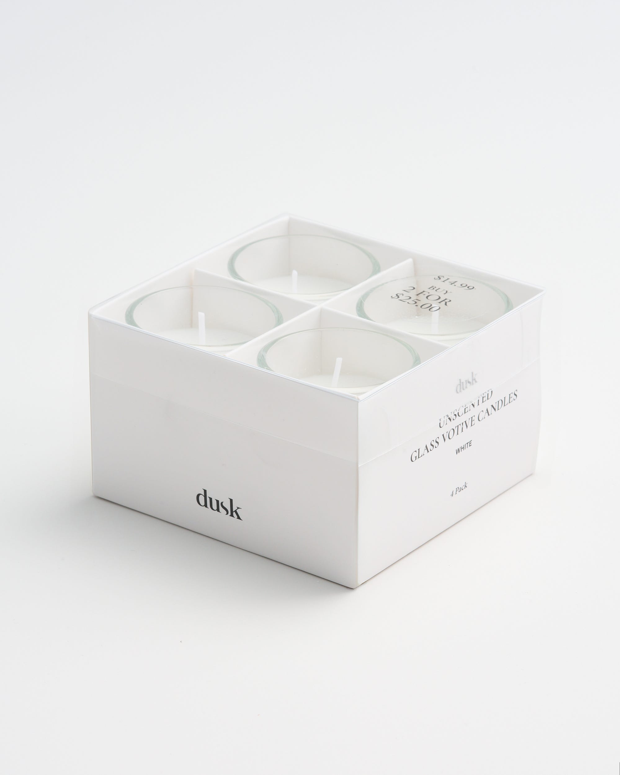 Unscented Glass Votives Candles White 4 Pack