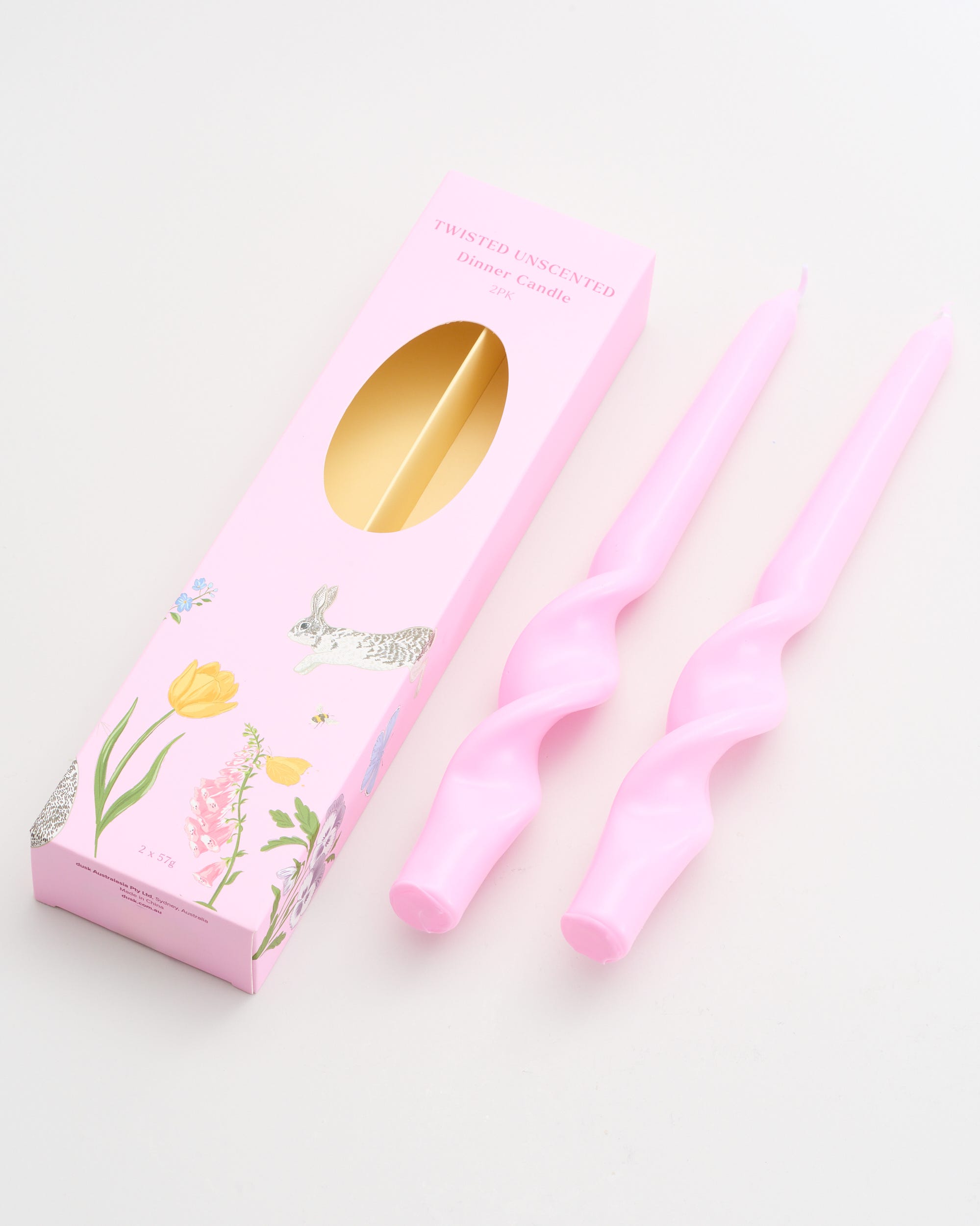 Twisted Unscented Taper Candles Pink 2PK