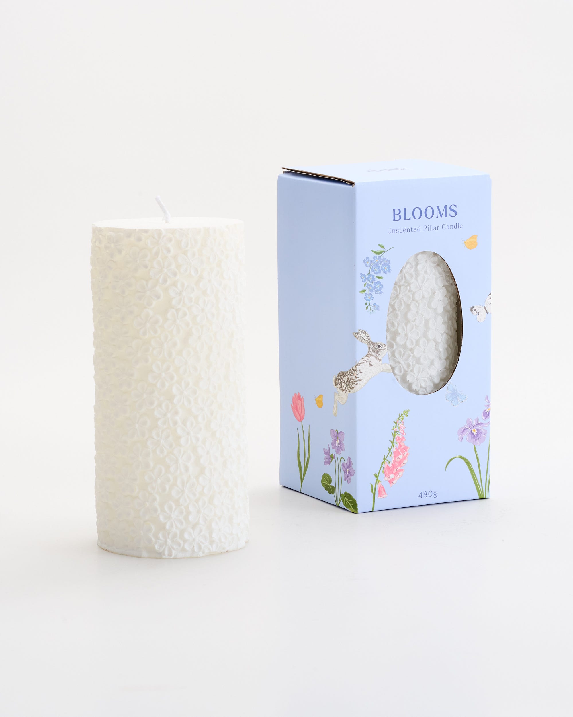 Unscented Flower Embossed Pillar Candle White Large 15cm