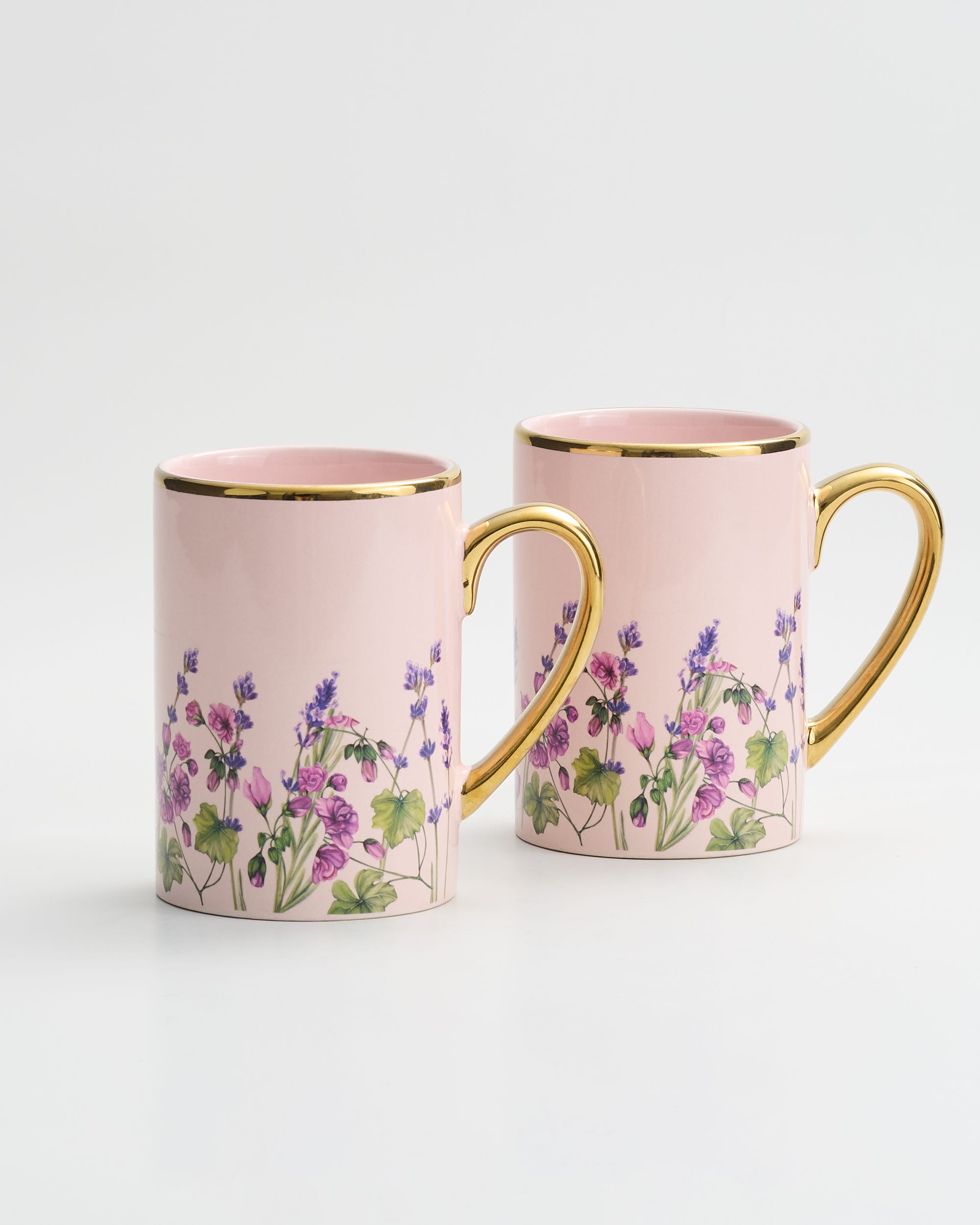 Serene Flowers Ceramic Mugs 2 Pieces