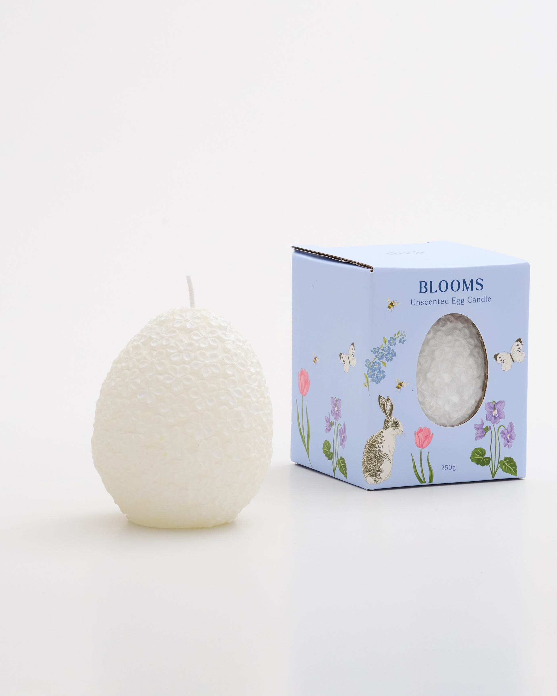 Unscented Flower Embossed Egg Candle White 9cm