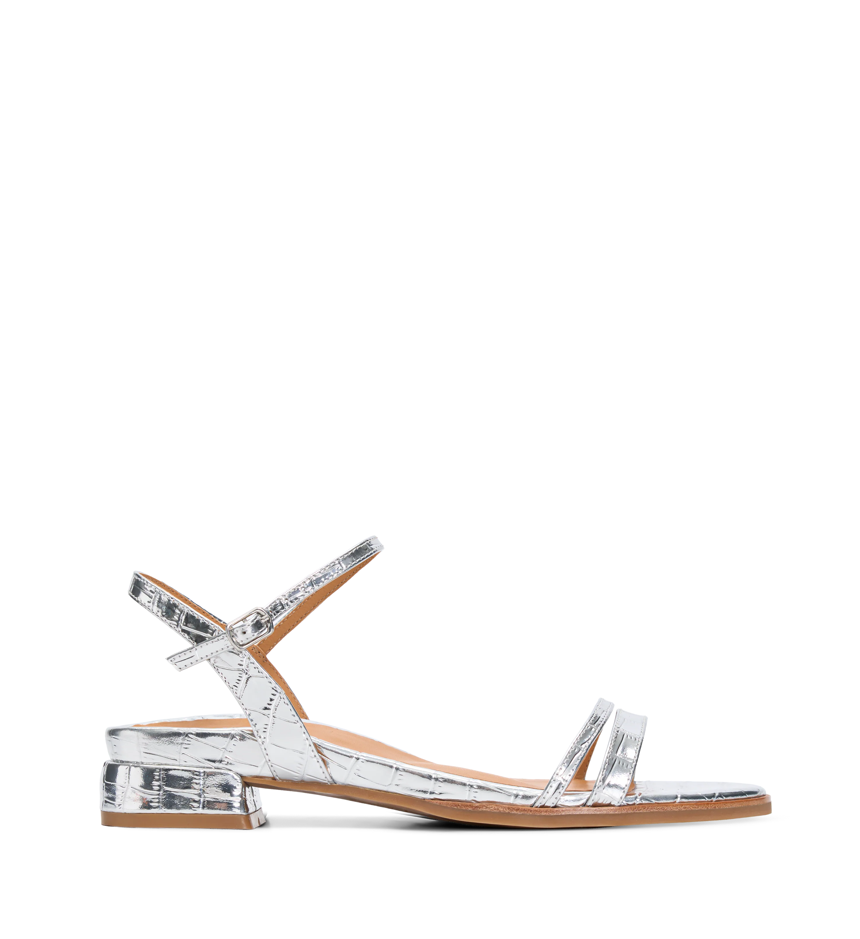 Emberiza Silver Croc Emboss Leather Sandals
