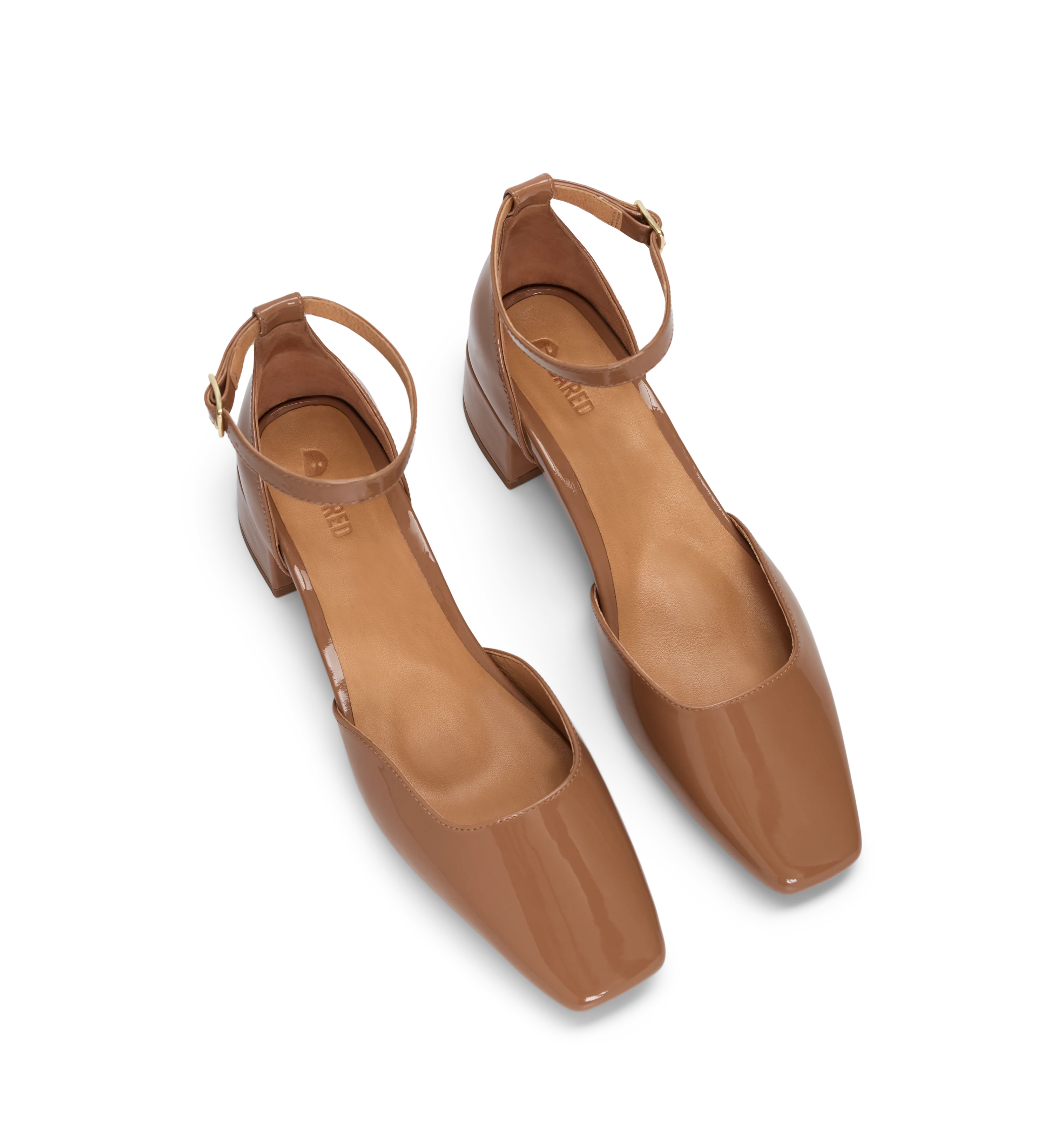 Buttonquail Light Tan Patent Leather Low Heels