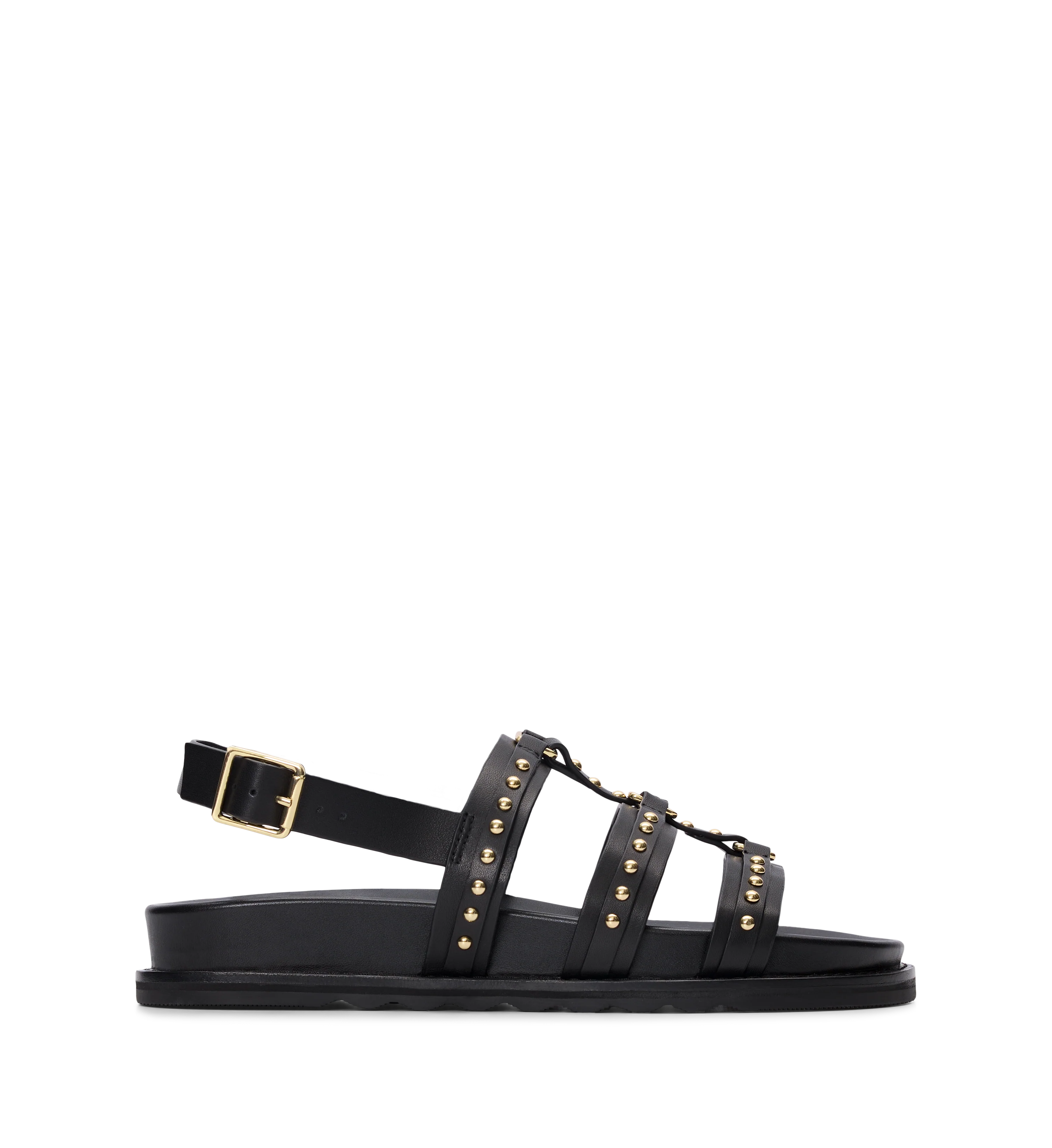 Athene Black Leather & Hardware Chunky Sandals