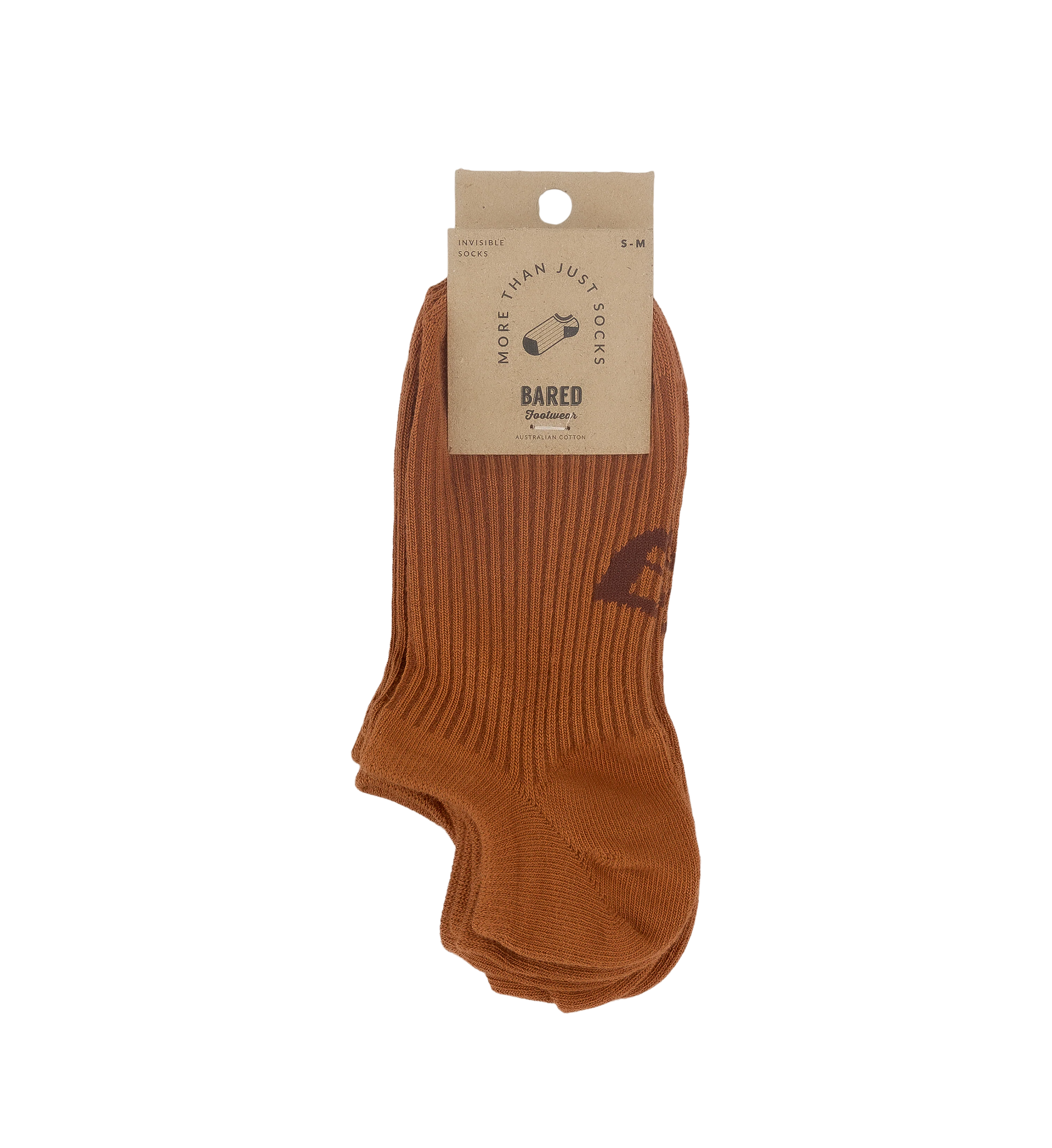 Womens Invisible Socks 3pk Rust Cotton Blend