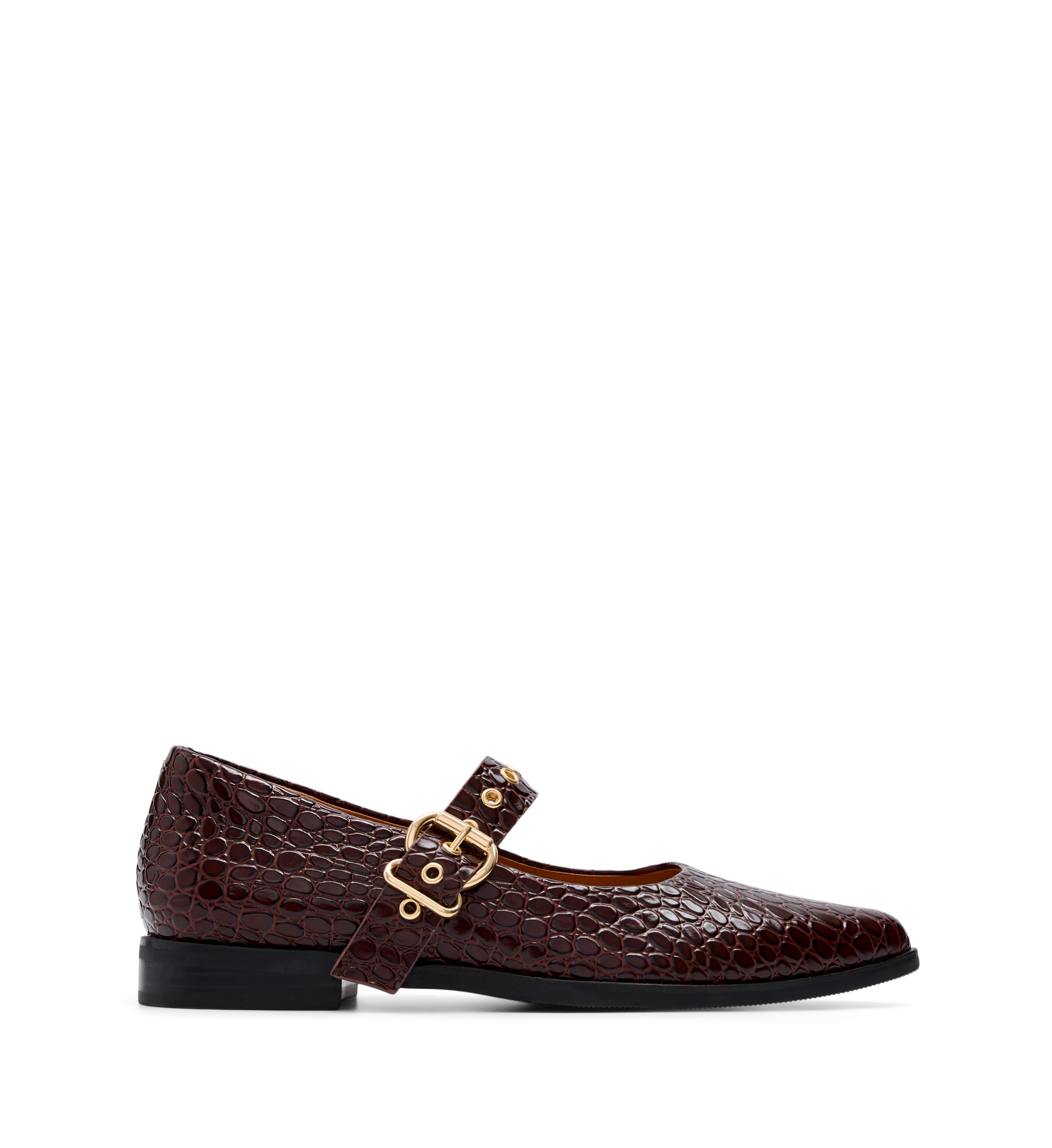 Dotterel Mahogany Brown Croc Emboss Leather Ballet Flats