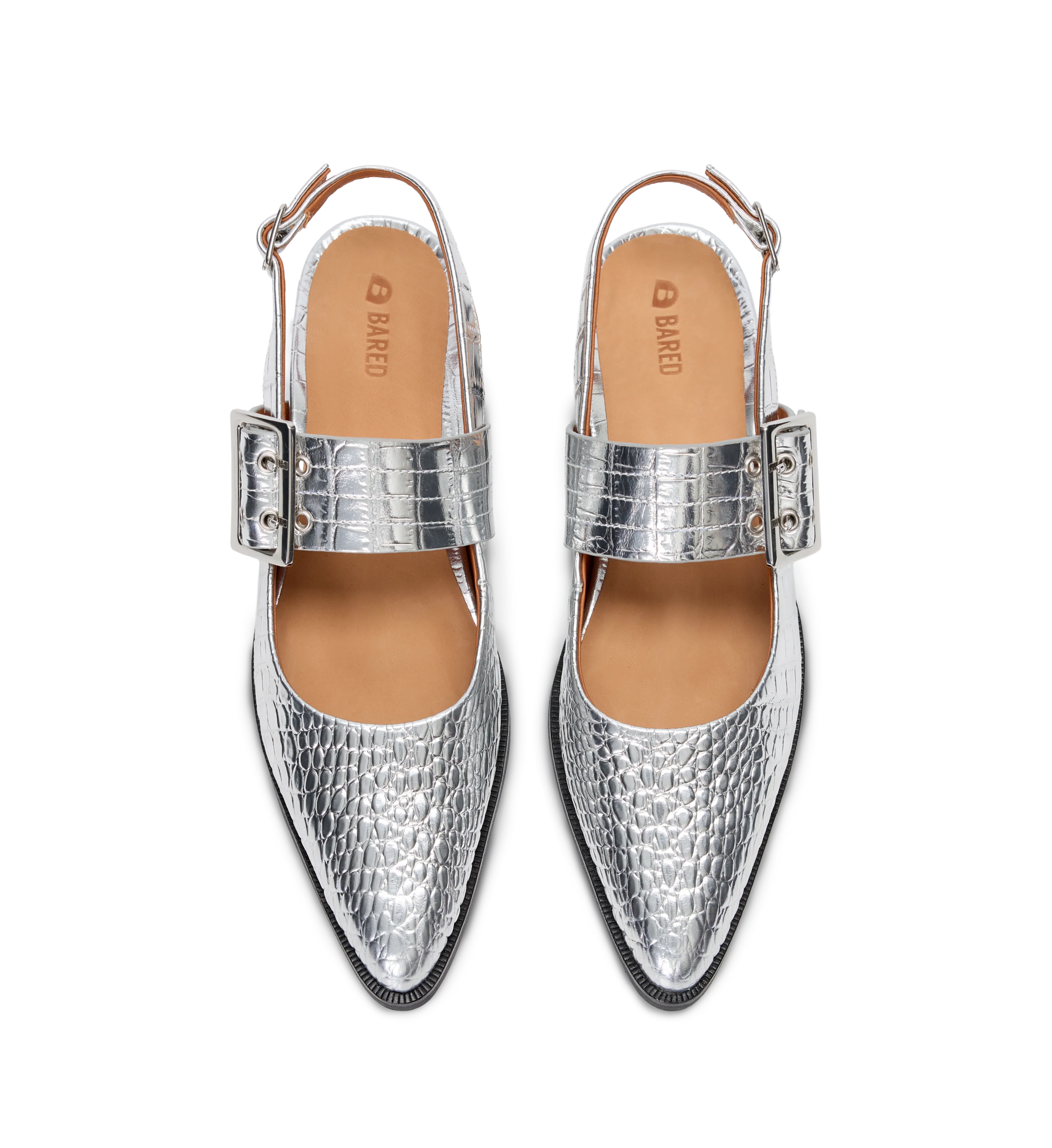 Sunbeam Silver Croc Emboss Leather Flats