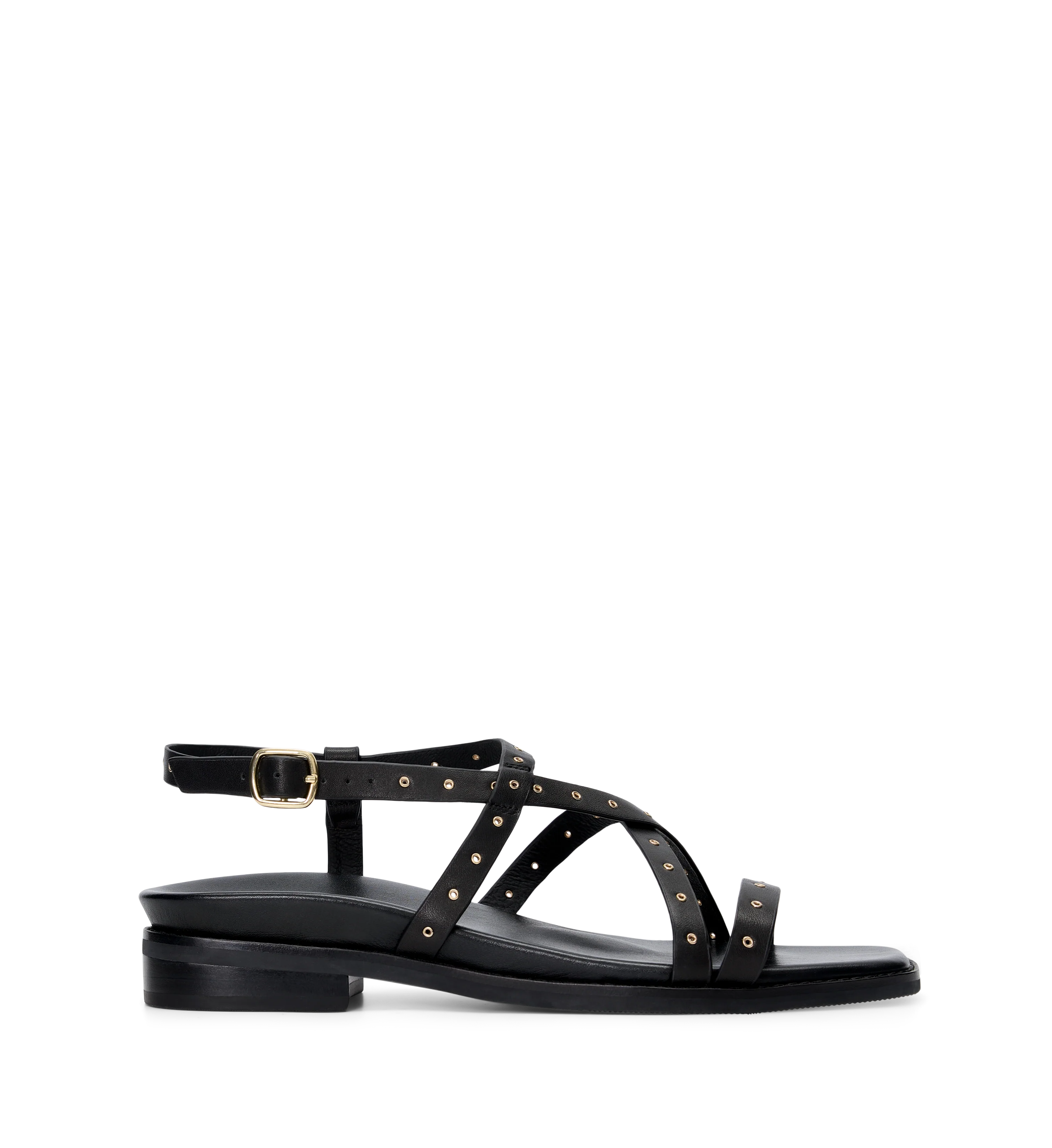 Wrentit Black Leather & Hardware Sandals