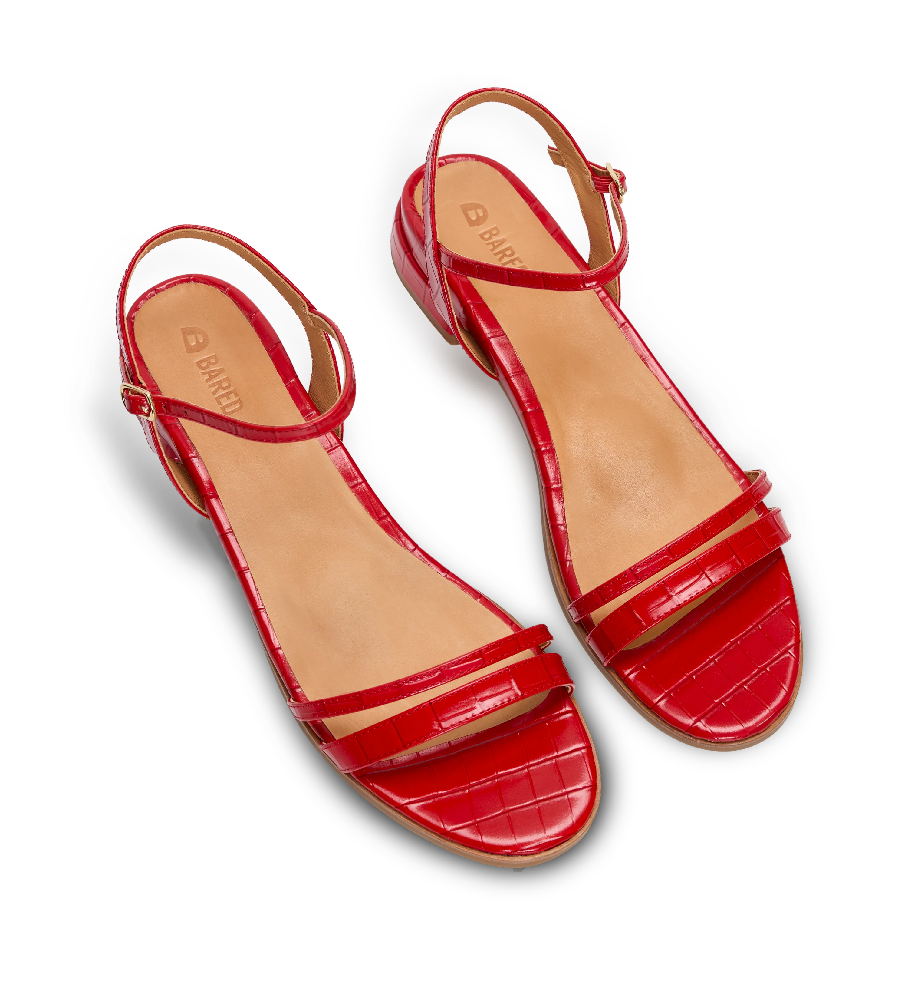 Emberiza Poppy Red Croc Emboss Leather Sandals