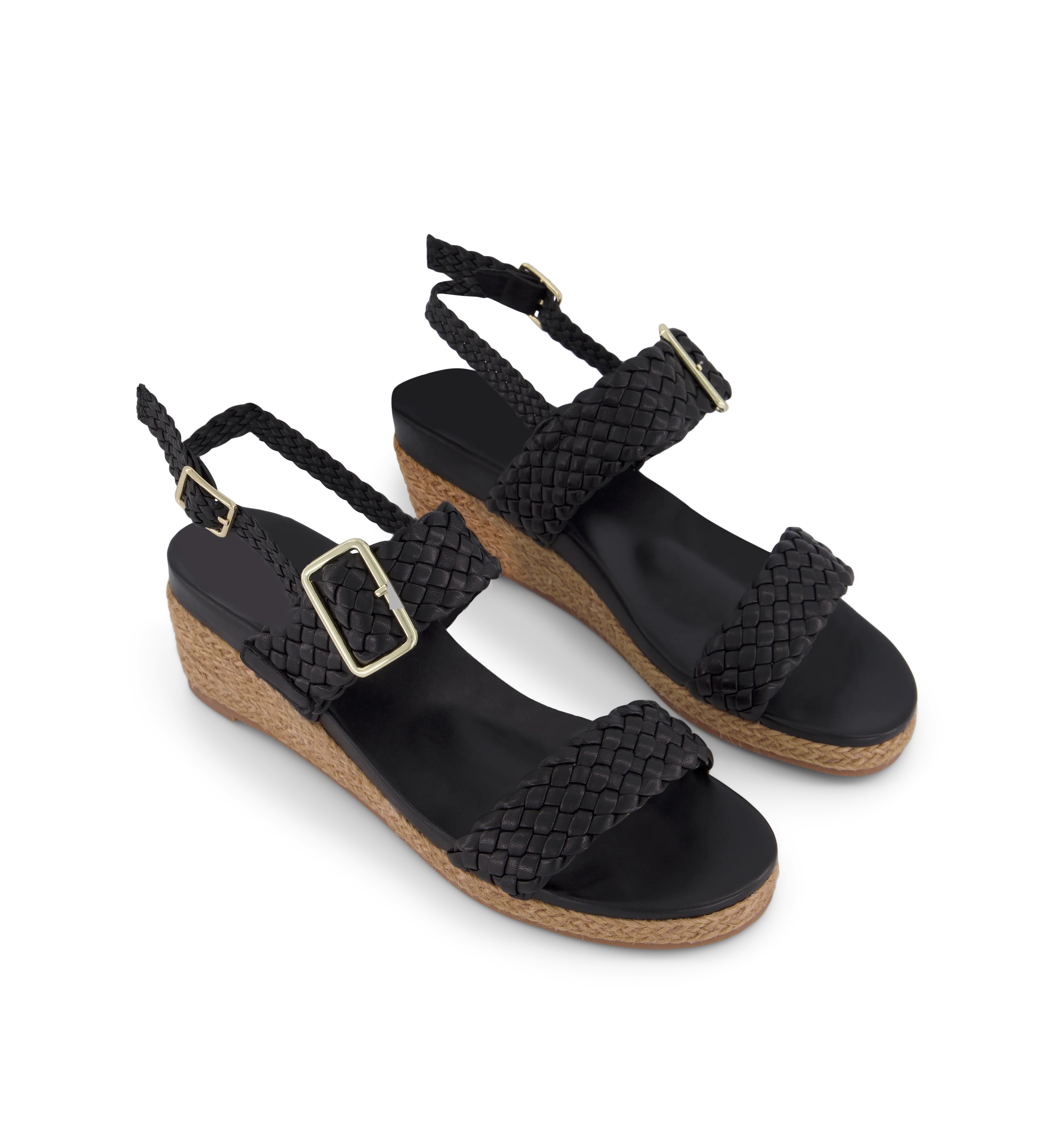Gallito Black Leather Wedges
