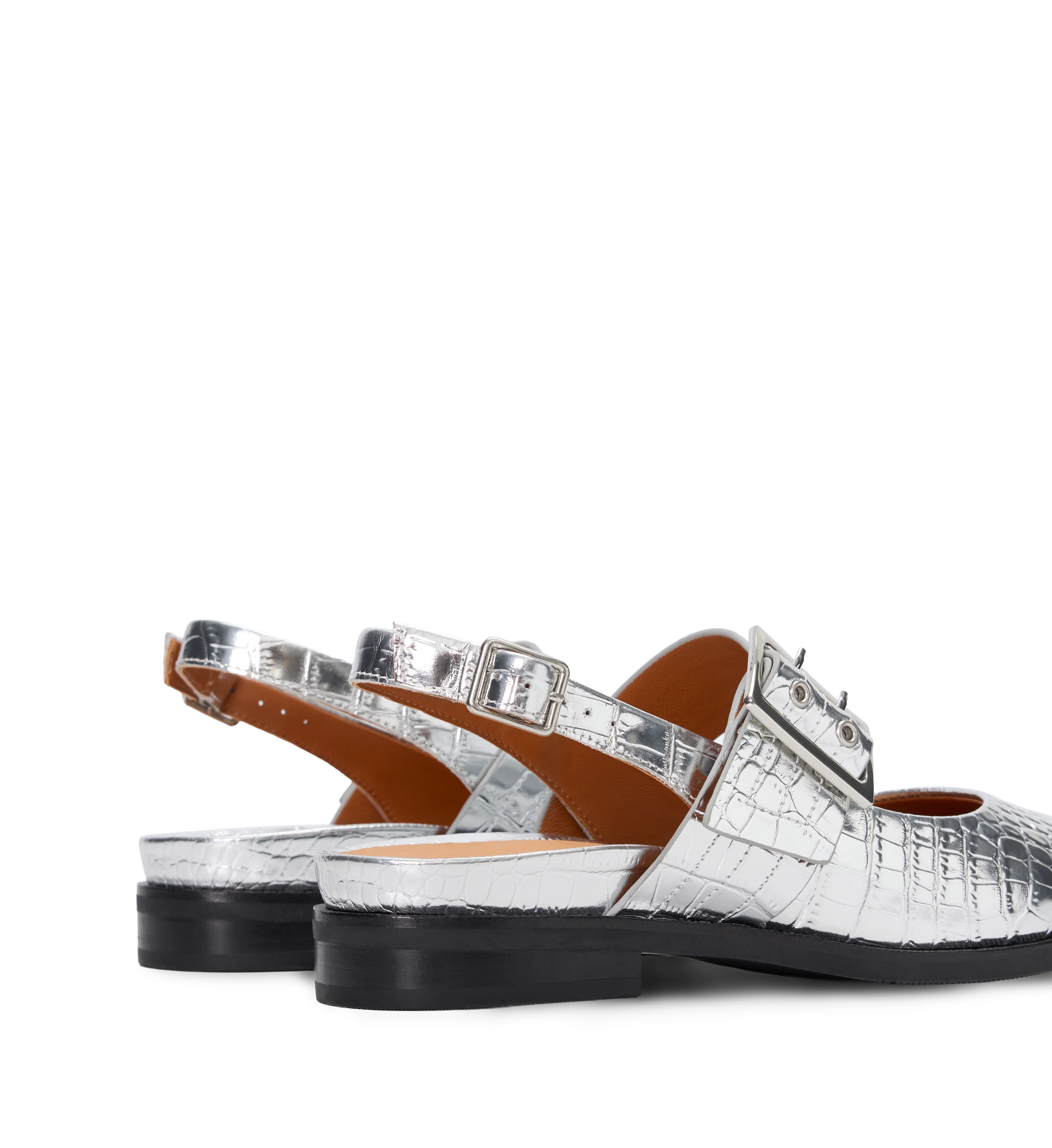 Sunbeam Silver Croc Emboss Leather Flats
