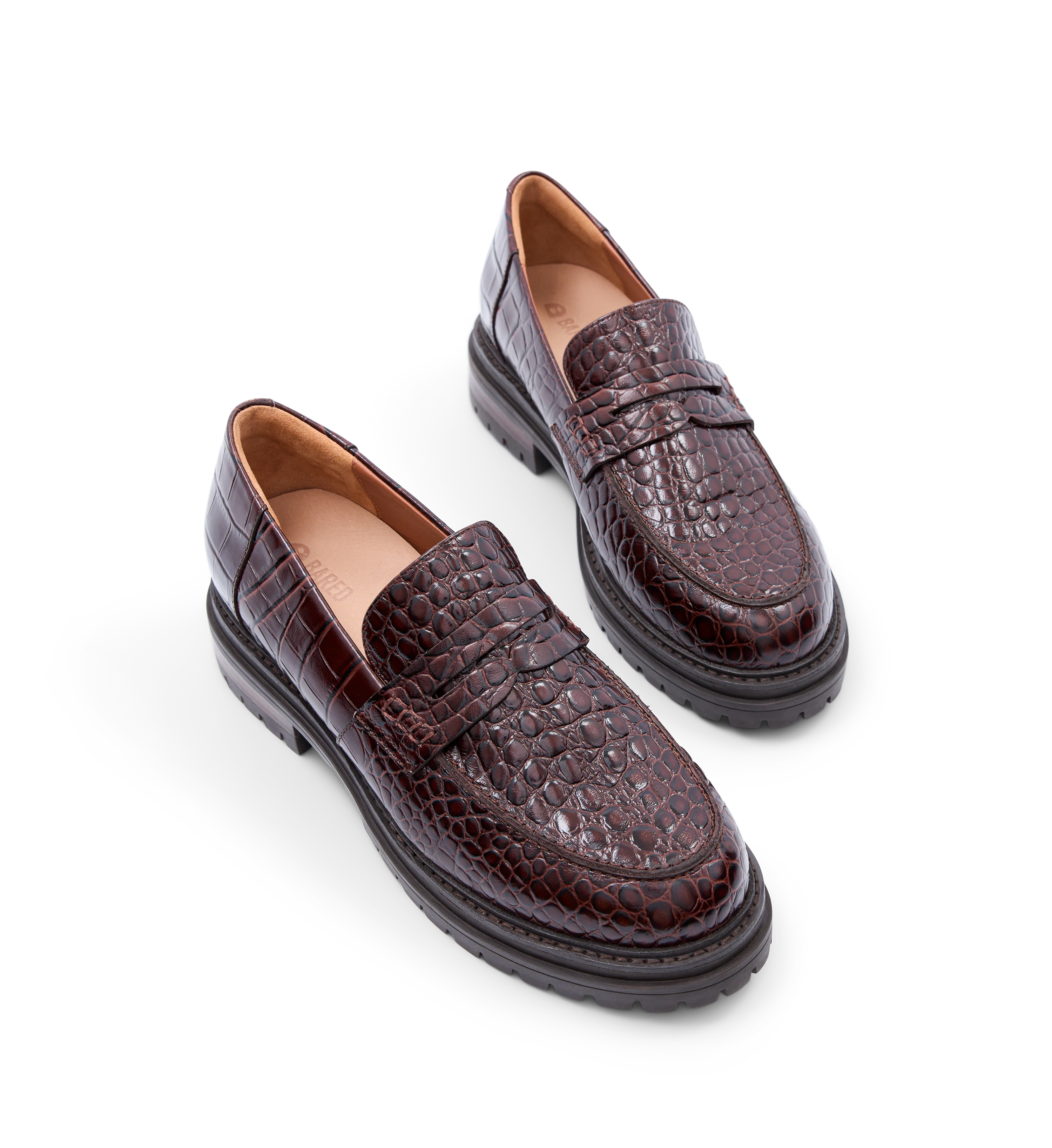 Wedgebill Mahogany Brown Croc Emboss Leather Loafers