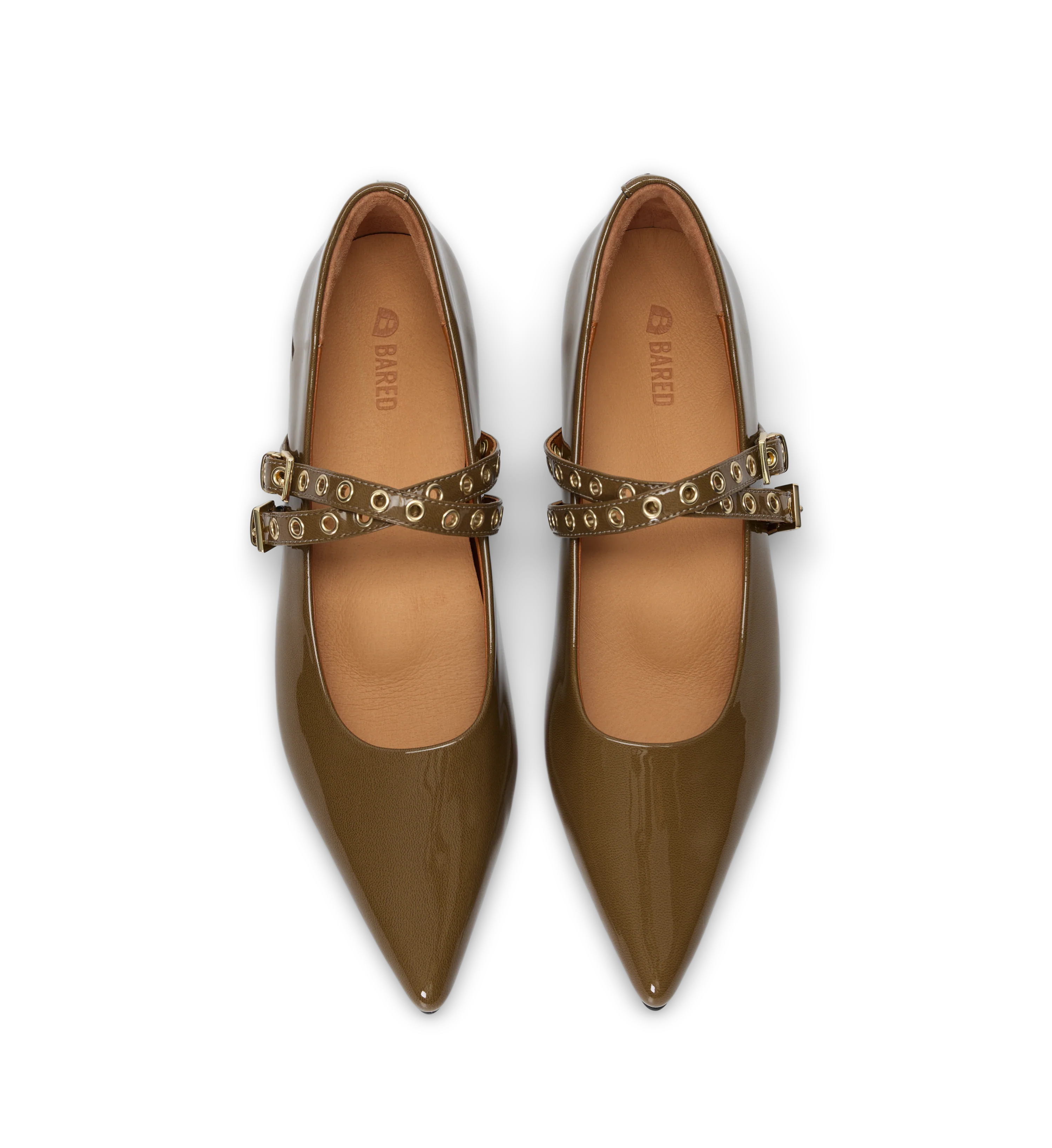 Pipilo Olive Green Patent Leather & Hardware Ballet Flats