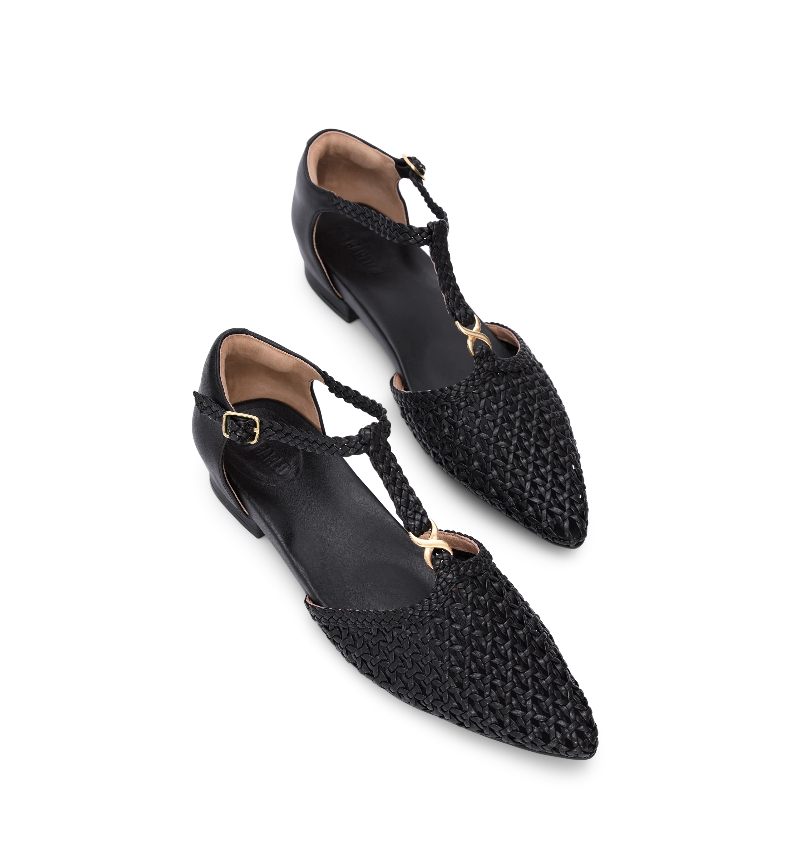 Avocet Black Woven Leather & Hardware Flats